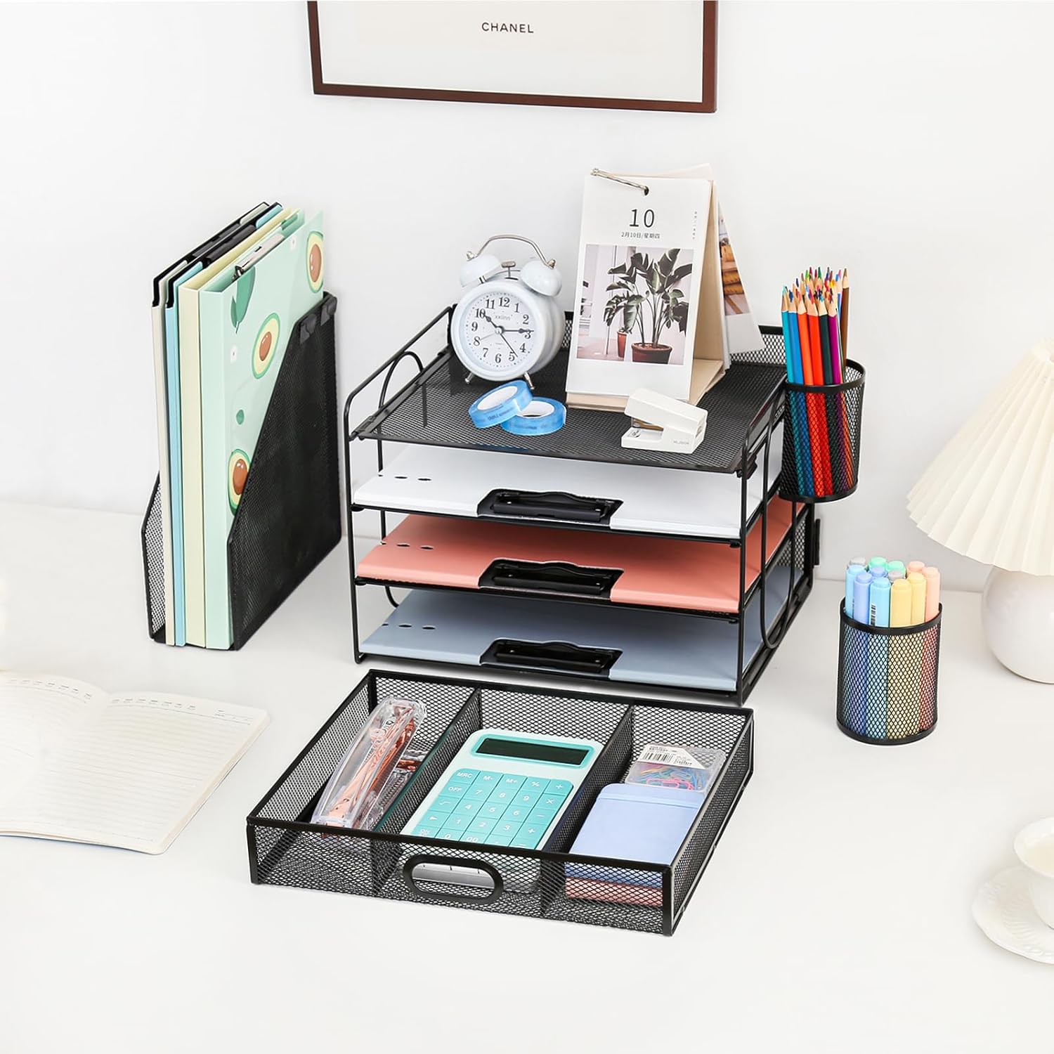 Organisateur de bureau 4 niveaux avec porte-documents