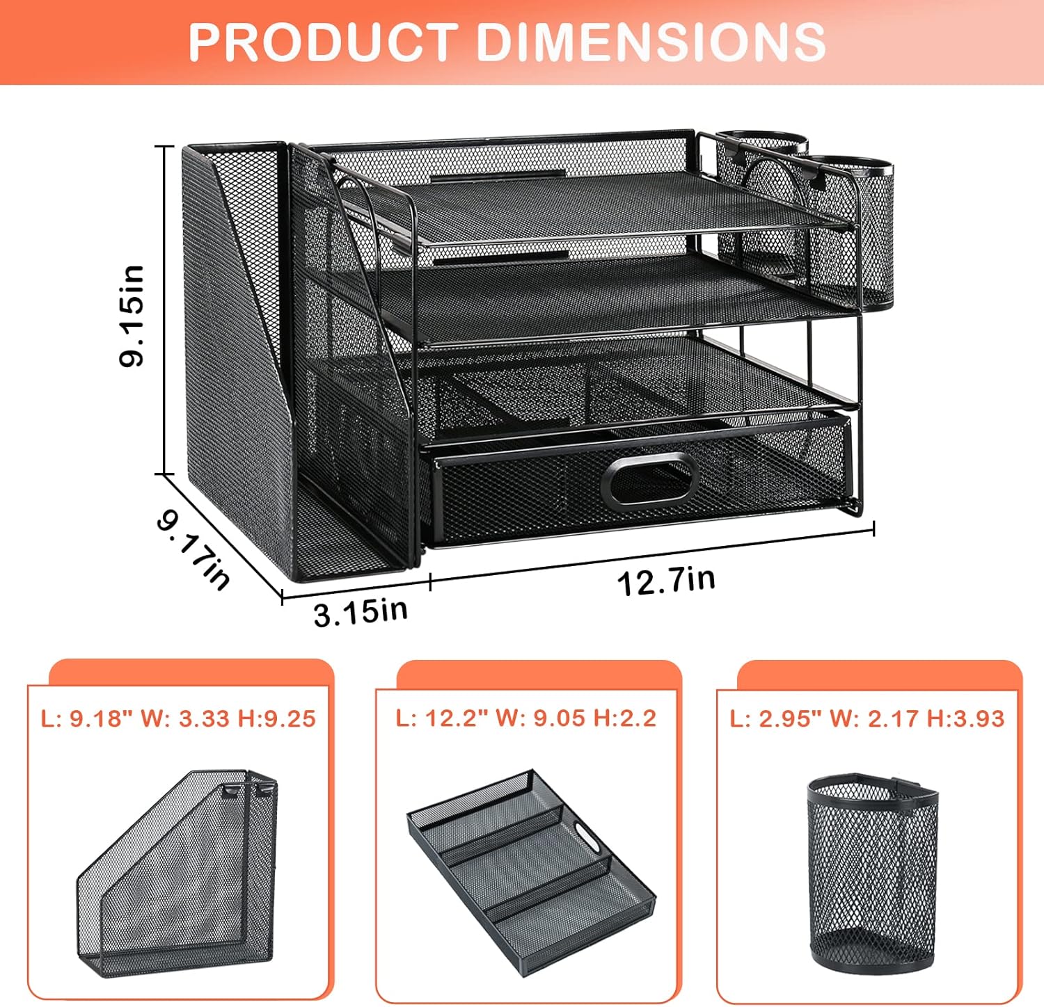 Organisateur de bureau 4 niveaux avec porte-documents