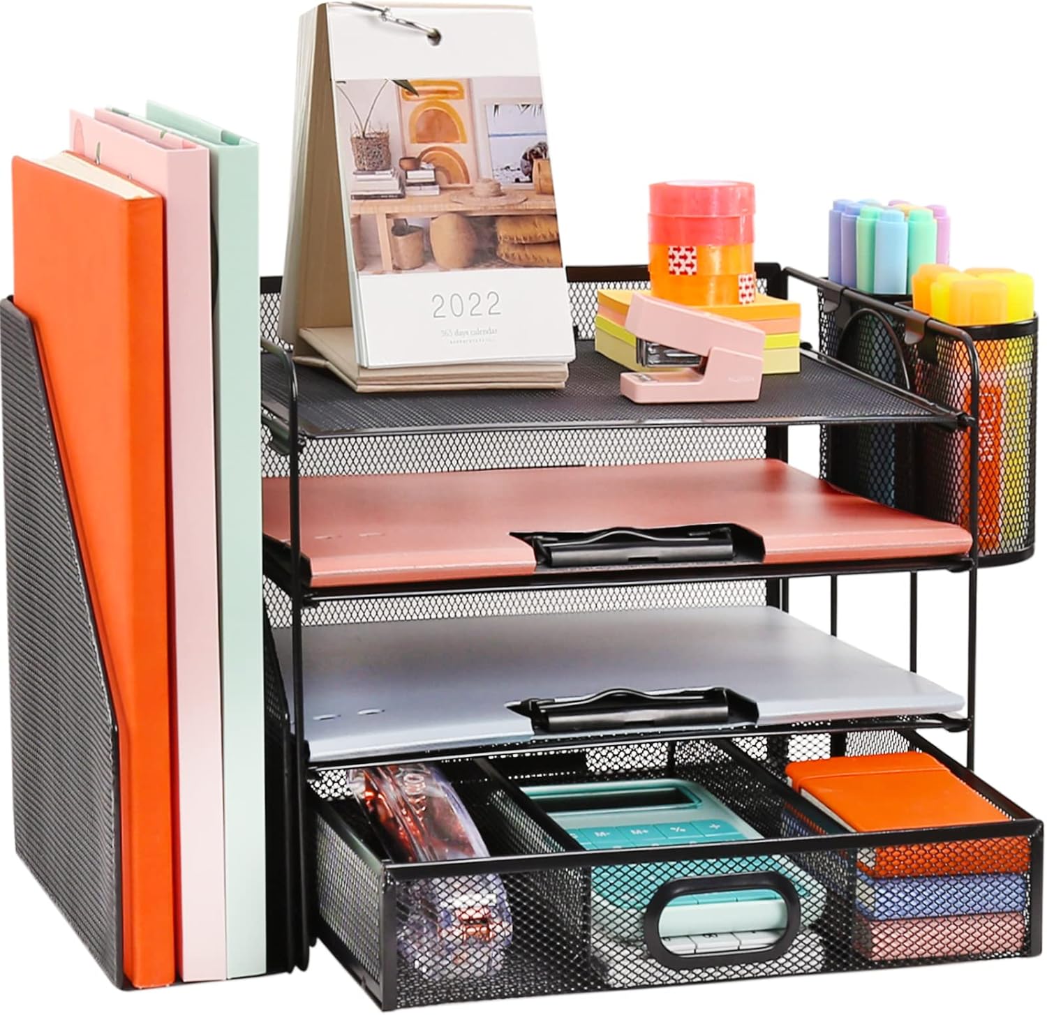Organisateur de bureau 4 niveaux avec porte-documents