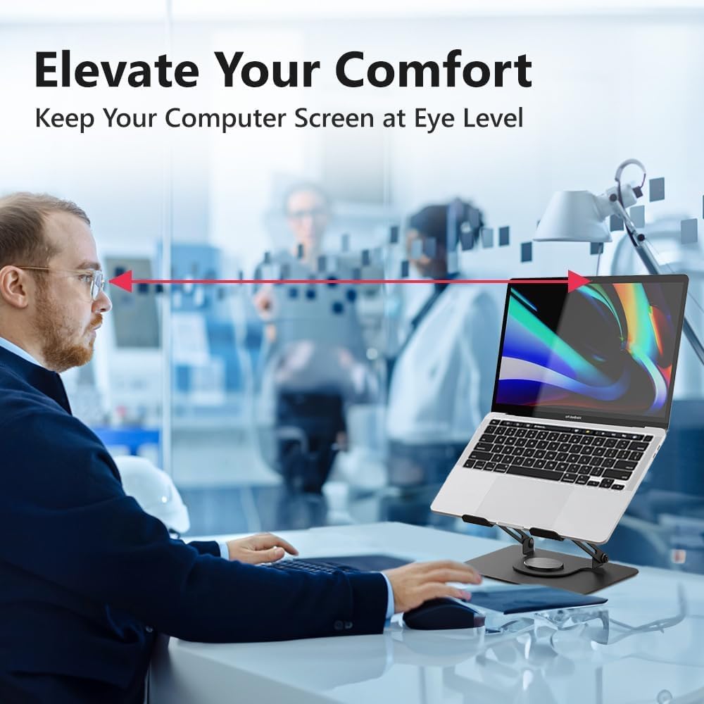 GPlus+ Laptop Stand with 360 Rotating Base, Ergonomic Adjustable Notebook Riser Holder Compatible with All Laptops thumbnail 2