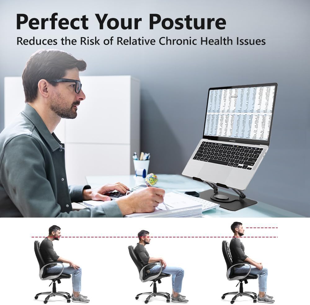 GPlus+ Laptop Stand with 360 Rotating Base, Ergonomic Adjustable Notebook Riser Holder Compatible with All Laptops thumbnail 4