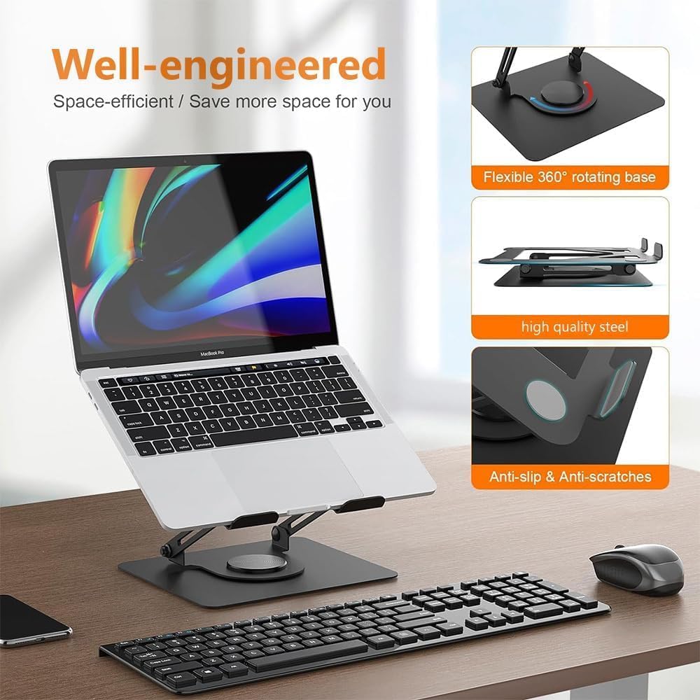 GPlus+ Laptop Stand with 360 Rotating Base, Ergonomic Adjustable Notebook Riser Holder Compatible with All Laptops thumbnail 5