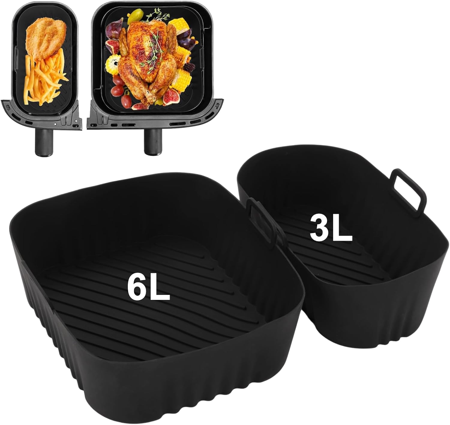 2 Pack Silicone Air Fryer Liners Square - Reusable Airfryer Basket - Easy to Clean Air Fryers Pot for Philips Dual Basket Air Fryer 3000 Series 6L/3L thumbnail 1