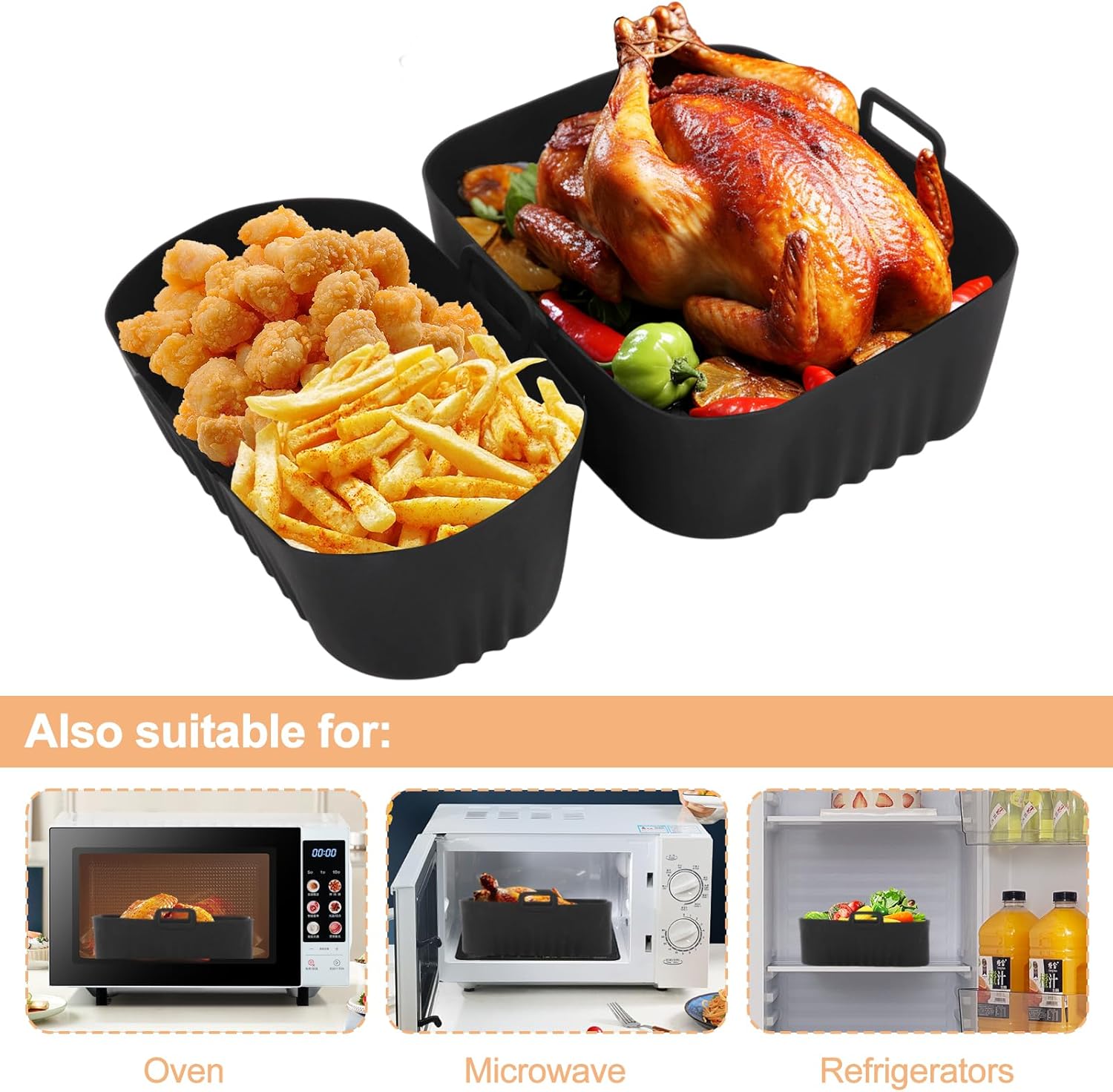2 Pack Silicone Air Fryer Liners Square - Reusable Airfryer Basket - Easy to Clean Air Fryers Pot for Philips Dual Basket Air Fryer 3000 Series 6L/3L thumbnail 3