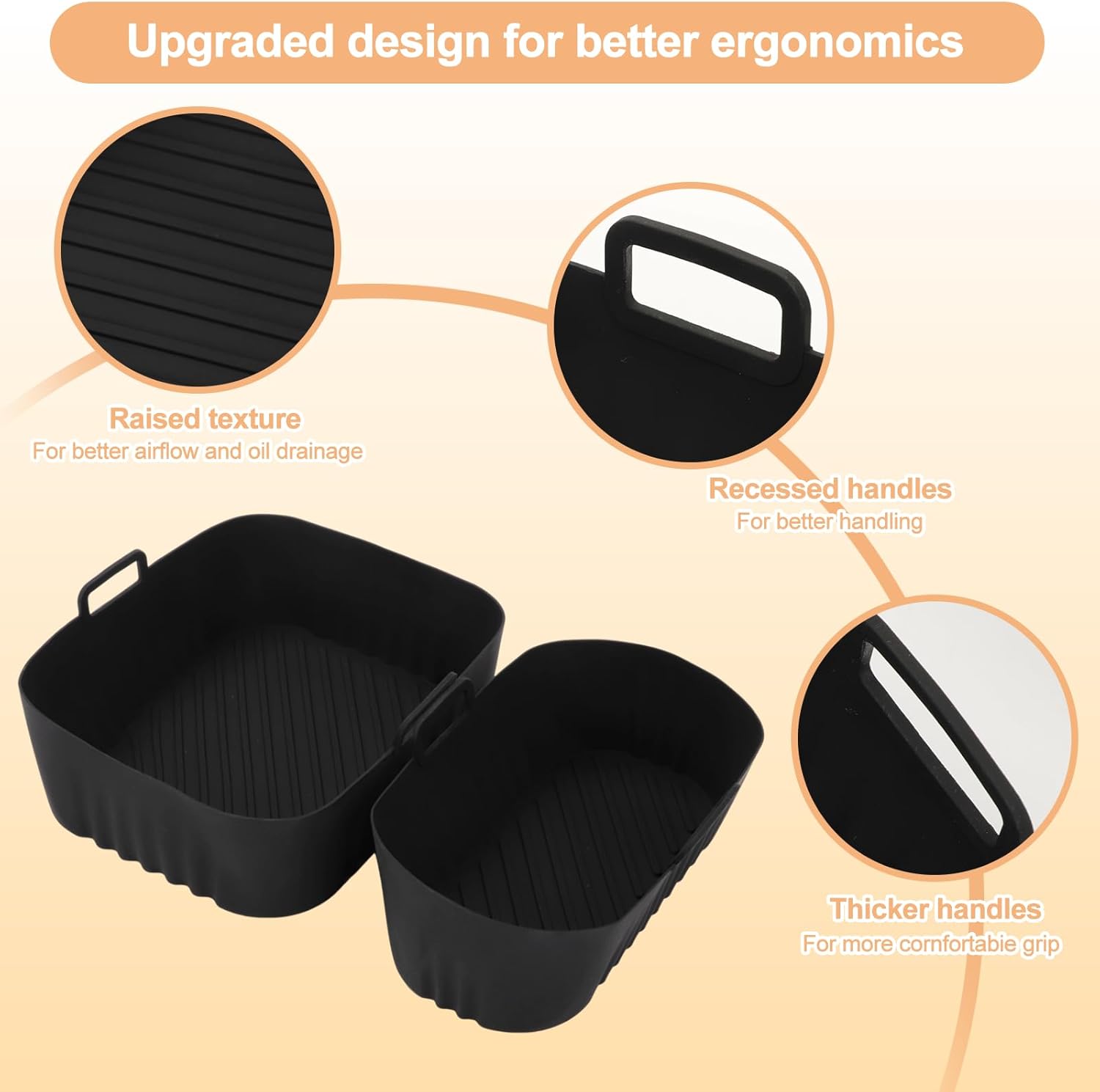 2 Pack Silicone Air Fryer Liners Square - Reusable Airfryer Basket - Easy to Clean Air Fryers Pot for Philips Dual Basket Air Fryer 3000 Series 6L/3L thumbnail 4