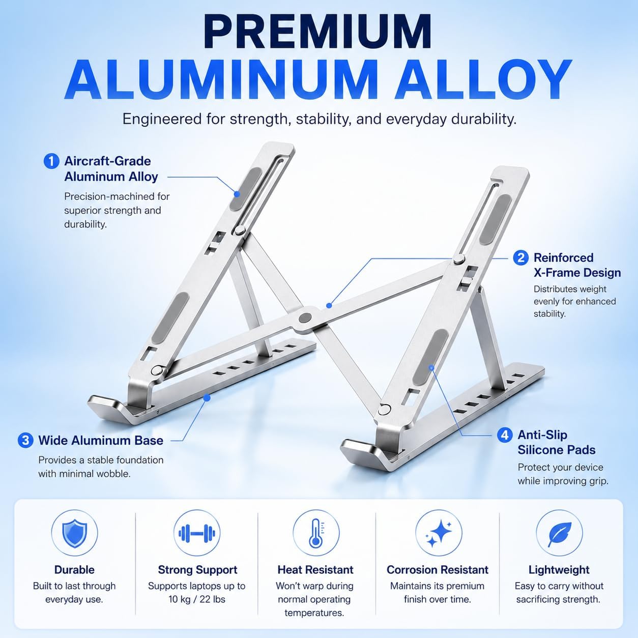 [Heavy-Duty Aluminum] OELUN Laptop Stand, Adjustable 7 Angles, Sturdy Foldable Laptop Riser, Ergonomic Eye-Level Stand, Stable Anti-Slip Cooling Holder for MacBook, Dell, HP (Up to thumbnail 4