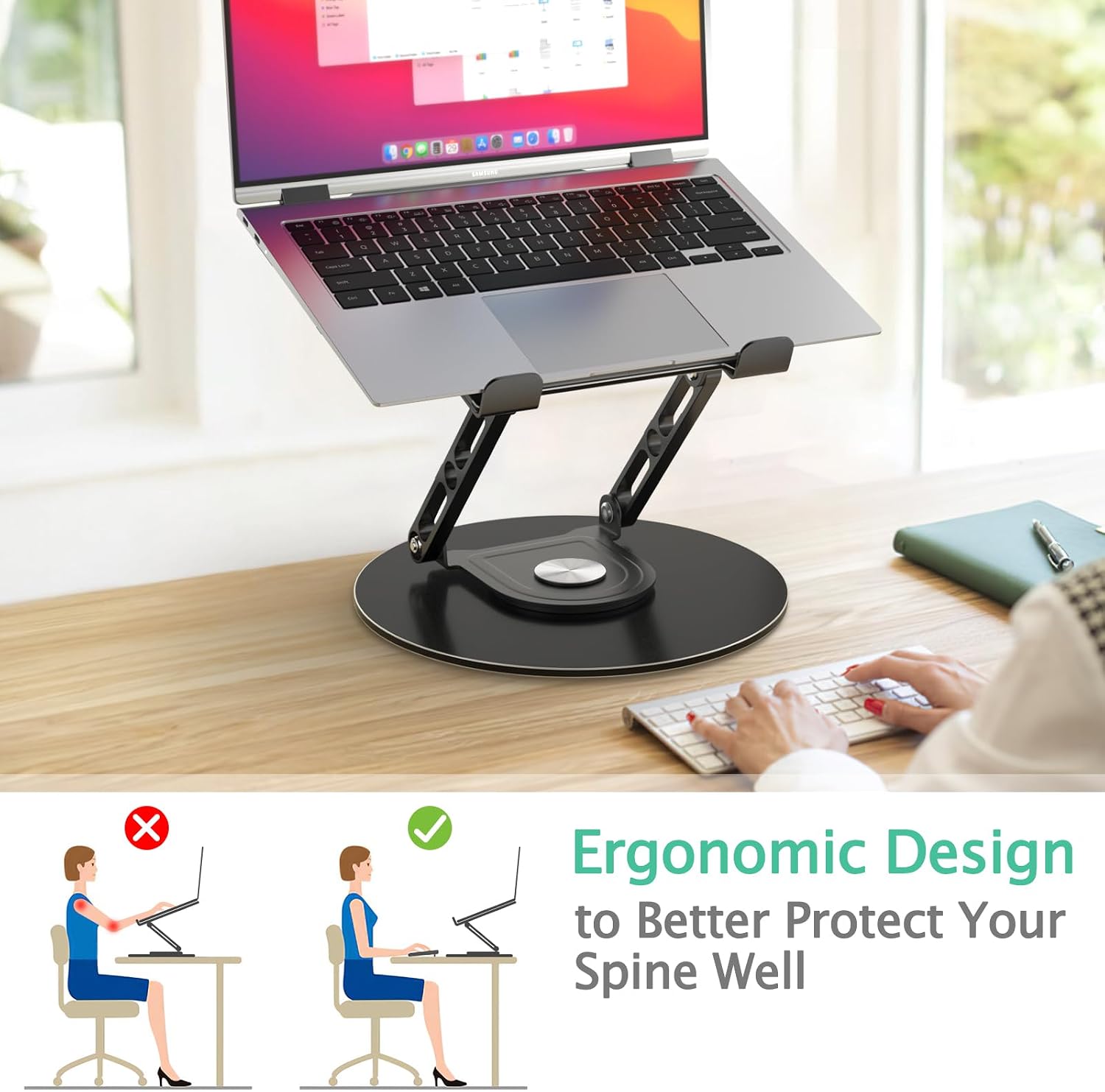 Laptop Stand for Desk Adjustable Computer Stand with 360 Rotating Base Ergonomic Laptop Riser Mount for Desk Foldable Protable Computer Desk Fits with MacBook Pro Air