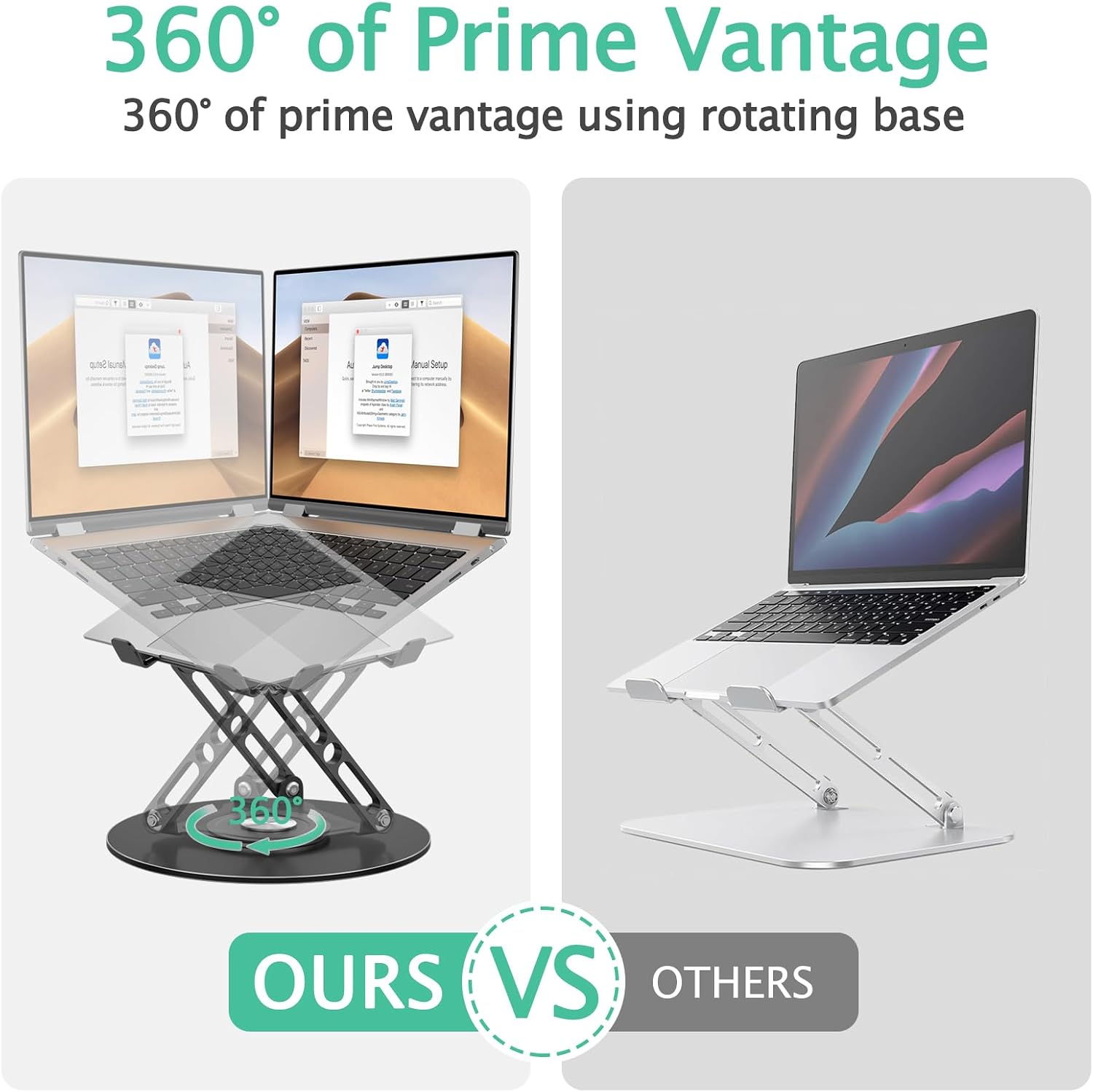 Laptop Stand for Desk Adjustable Computer Stand with 360 Rotating Base Ergonomic Laptop Riser Mount for Desk Foldable Protable Computer Desk Fits with MacBook Pro Air