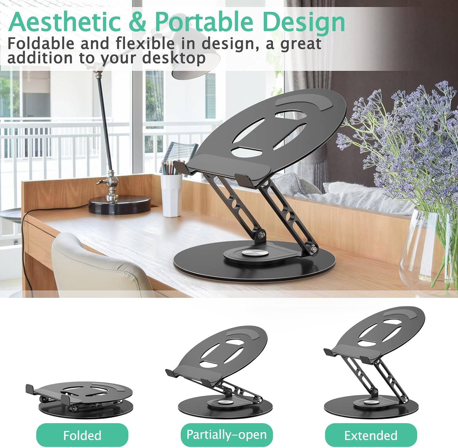 Laptop Stand for Desk Adjustable Computer Stand with 360 Rotating Base Ergonomic Laptop Riser Mount for Desk Foldable Protable Computer Desk Fits with MacBook Pro Air
