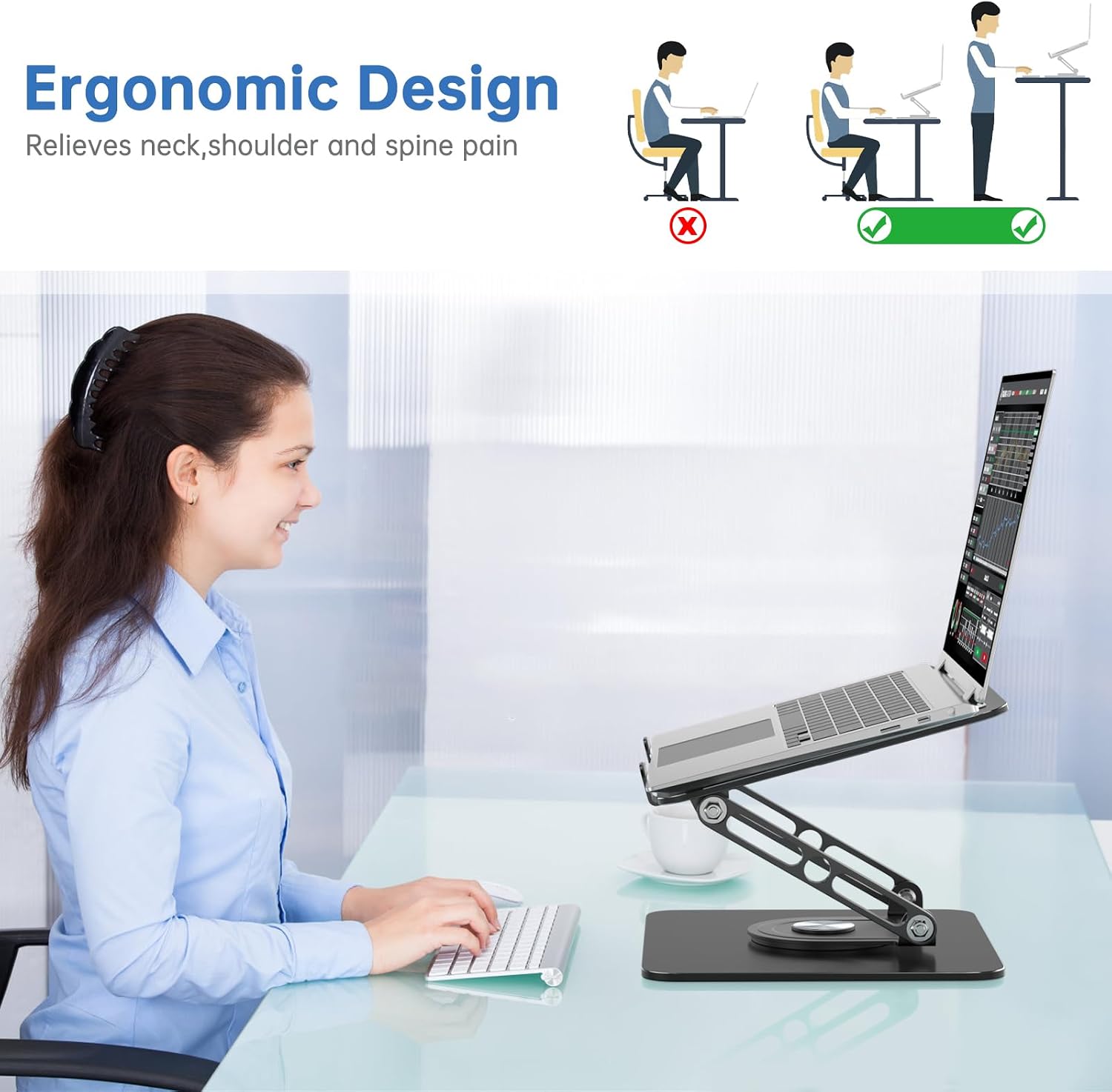 Laptop Stand for Desk Adjustable Computer Stand with 360 Rotating Base Ergonomic Laptop Riser Mount for Desk Foldable Protable Computer Desk Fits with MacBook Pro Air