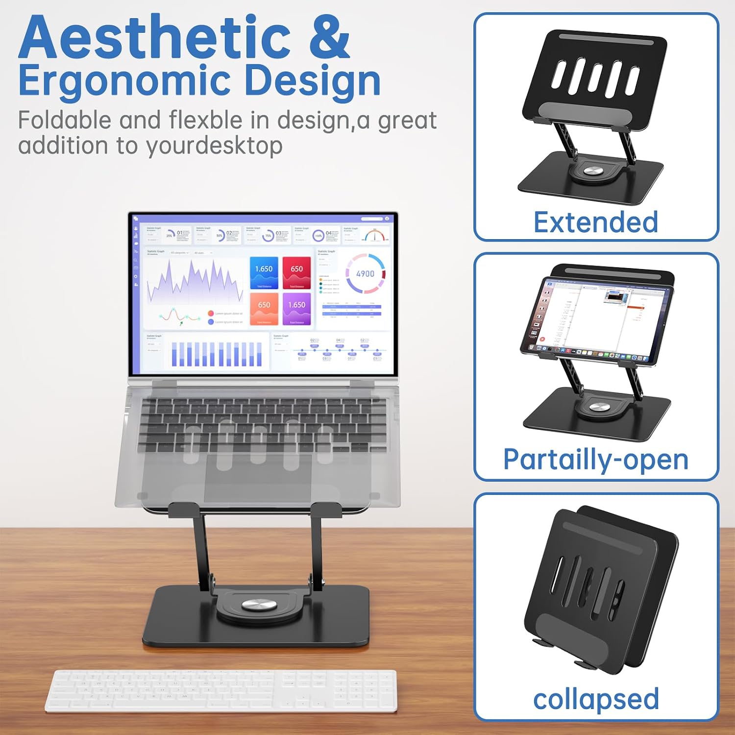 Laptop Stand for Desk Adjustable Computer Stand with 360 Rotating Base Ergonomic Laptop Riser Mount for Desk Foldable Protable Computer Desk Fits with MacBook Pro Air