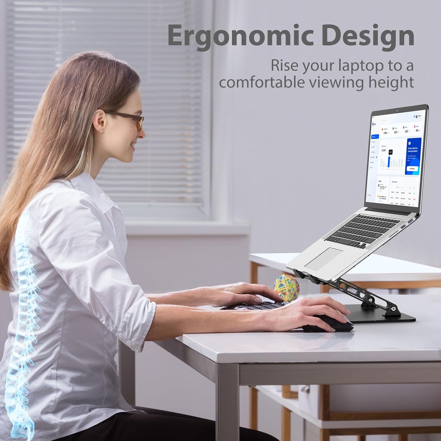 Adjustable Laptop Stand for Desk, Metal Foldable Laptop Riser, Portable Laptop Holder, Ventilated Cooling Computer Notebook Stand Compatible with 10-15.6” Laptops thumbnail 2