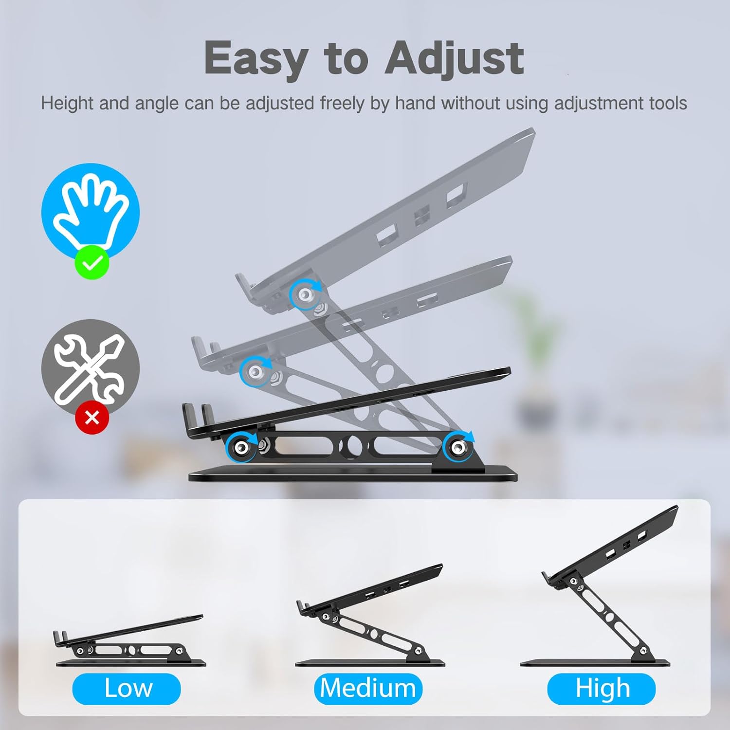 Adjustable Laptop Stand for Desk, Metal Foldable Laptop Riser, Portable Laptop Holder, Ventilated Cooling Computer Notebook Stand Compatible with 10-15.6” Laptops thumbnail 3