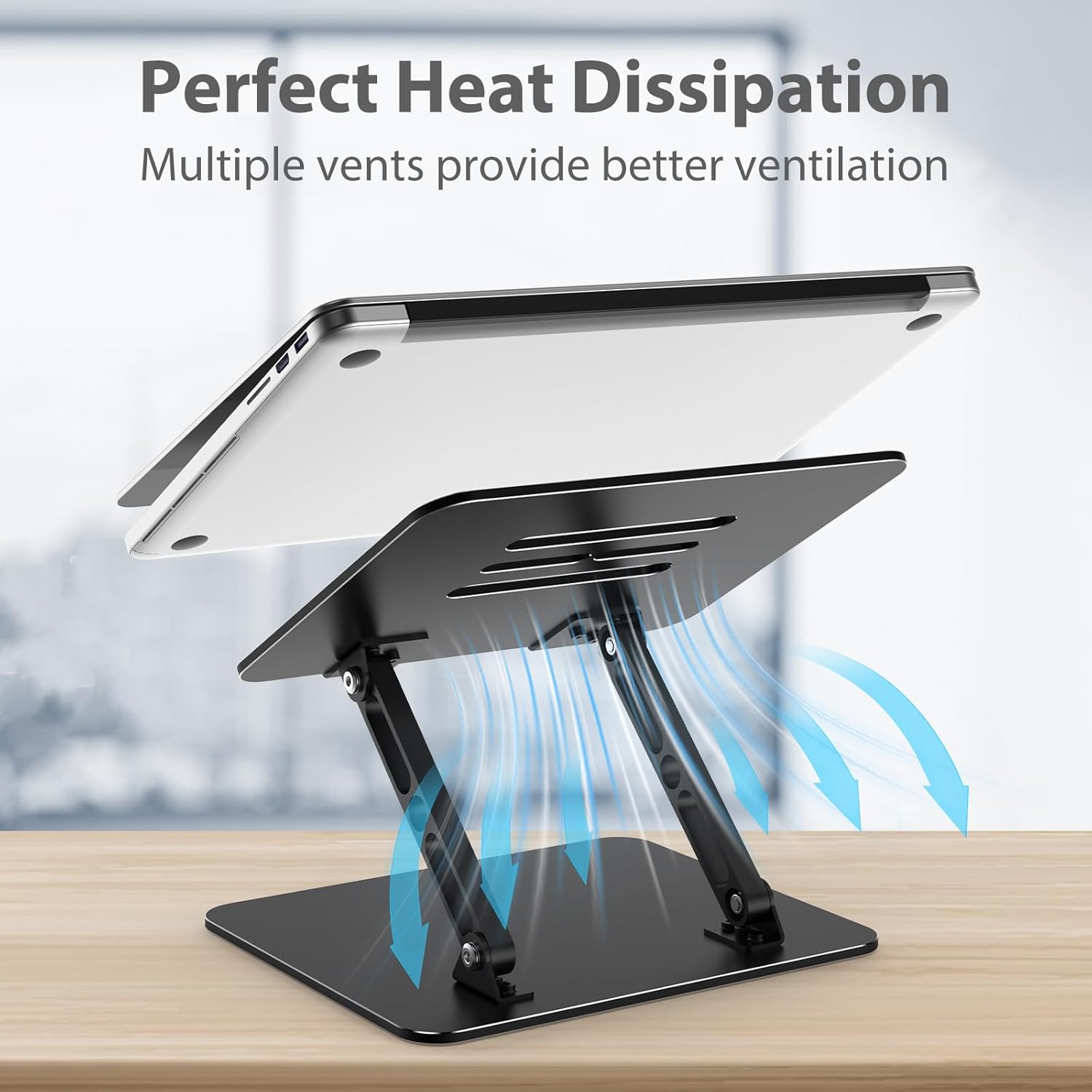 Adjustable Laptop Stand for Desk, Metal Foldable Laptop Riser, Portable Laptop Holder, Ventilated Cooling Computer Notebook Stand Compatible with 10-15.6” Laptops thumbnail 4