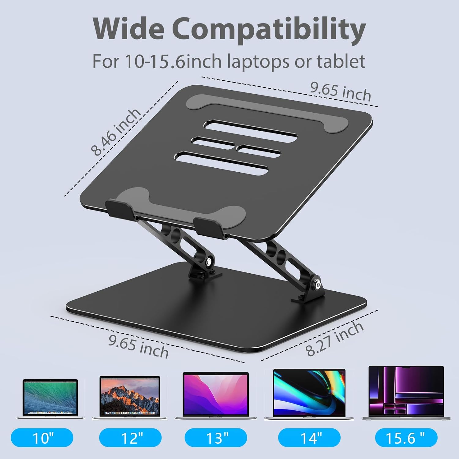 Adjustable Laptop Stand for Desk, Metal Foldable Laptop Riser, Portable Laptop Holder, Ventilated Cooling Computer Notebook Stand Compatible with 10-15.6” Laptops thumbnail 5