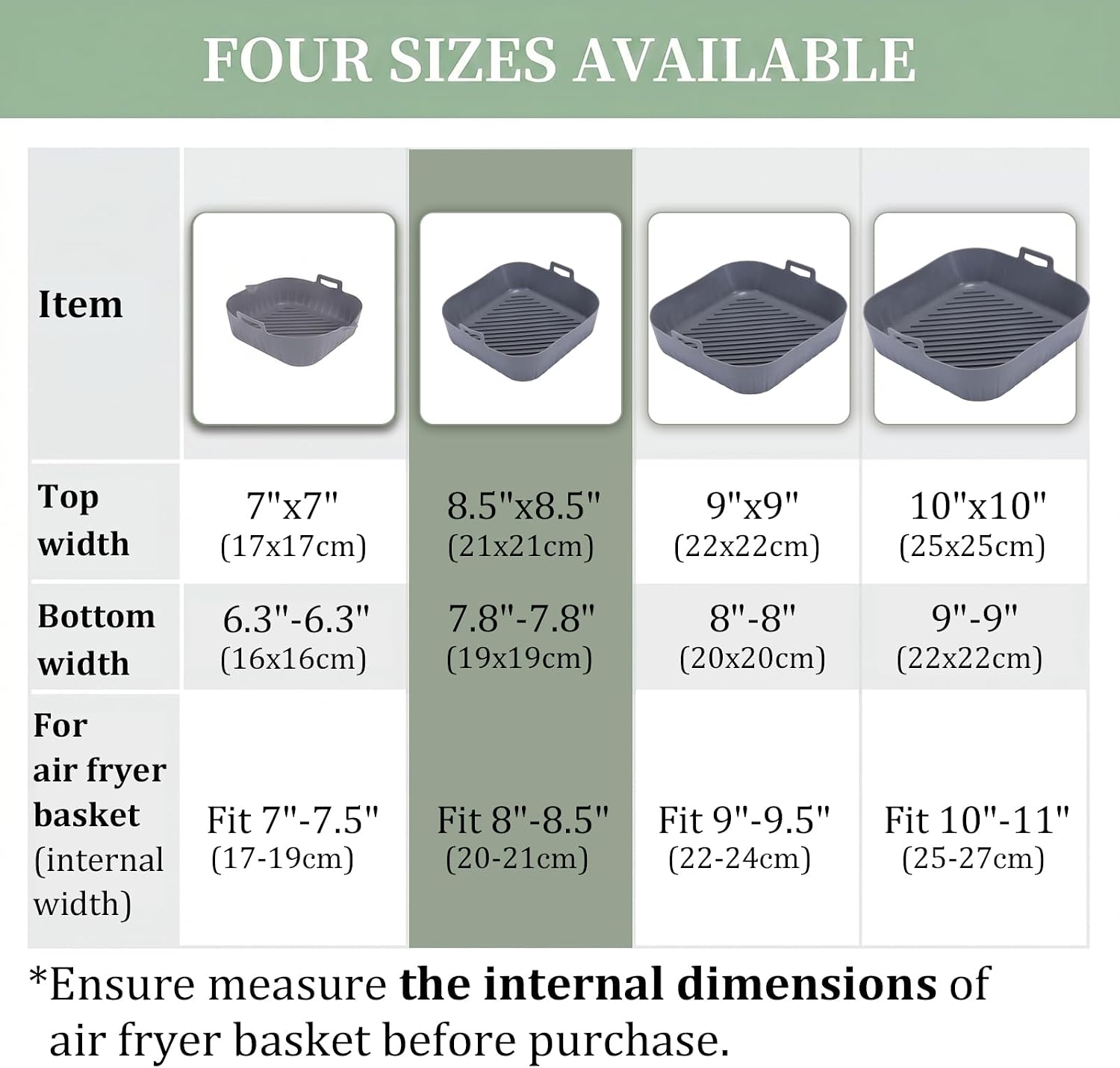 Golden Associate Silicone Liners Square for 8 to 8.5 In Air Fryer, 2 Pcs Non-stick Food-grade Reusable Silicone Pot Baking Tray Airfryer Accessories thumbnail 3