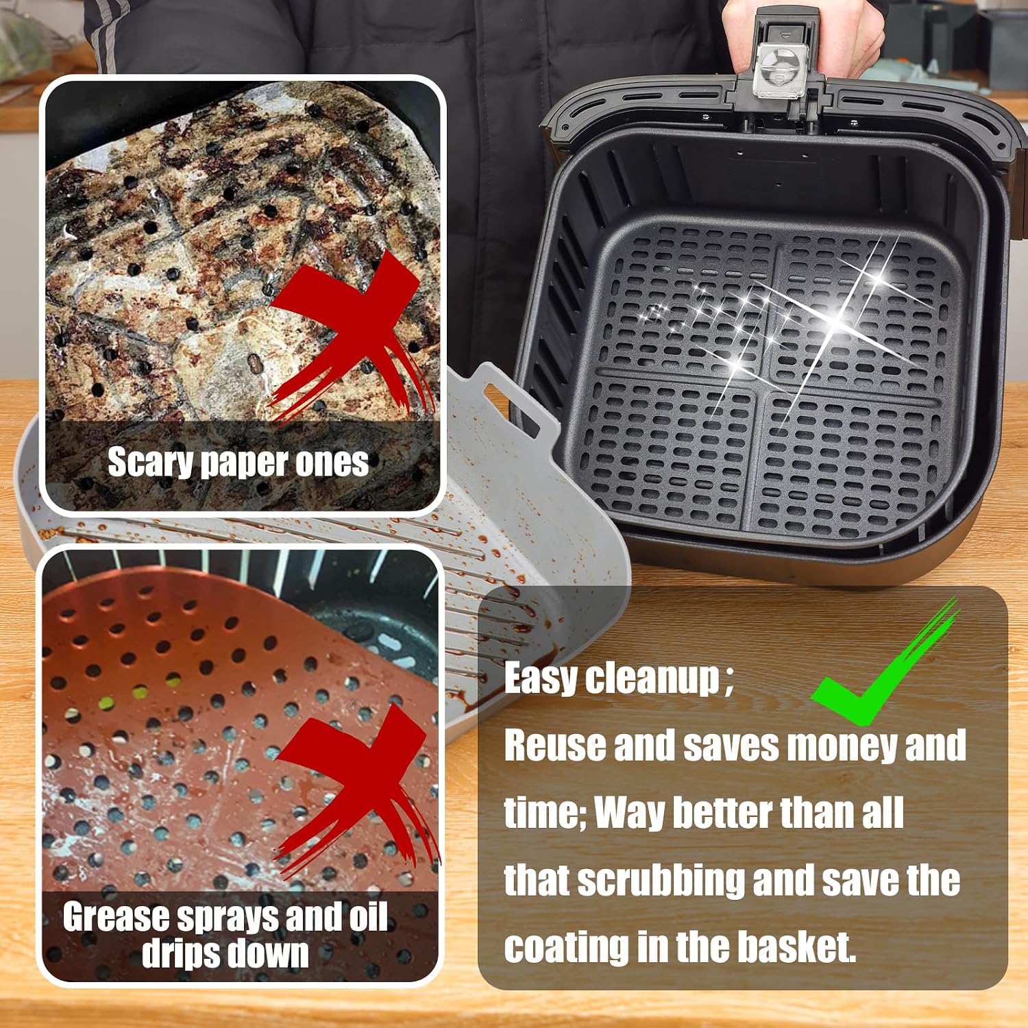 Golden Associate Silicone Liners Square for 8 to 8.5 In Air Fryer, 2 Pcs Non-stick Food-grade Reusable Silicone Pot Baking Tray Airfryer Accessories thumbnail 5