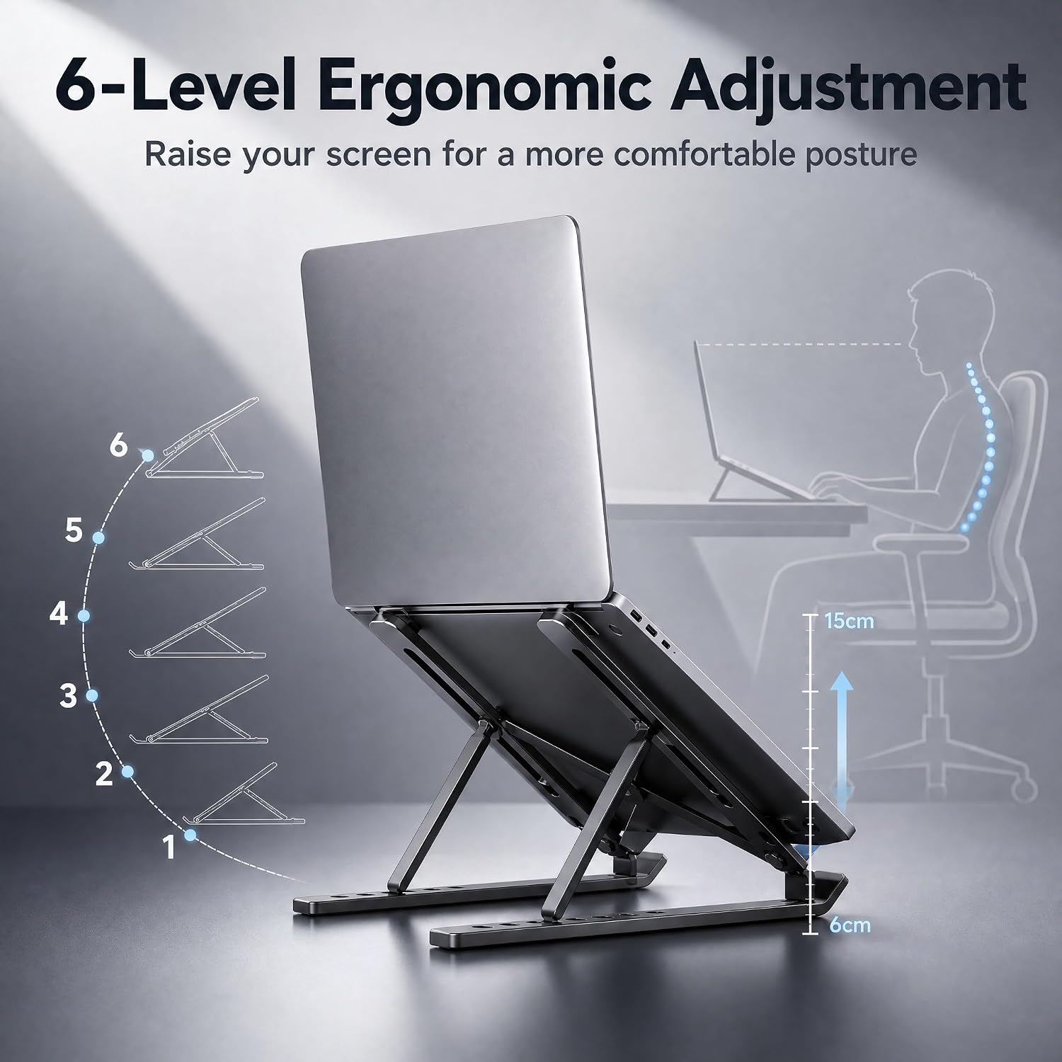 Laptop Stand for Desk, Height Adjustable Laptop Riser with Full Silicone Non-Slip Surface Portable Foldable Computer Stand for 10-16 Inch Ergonomic Notebook Cooling Holder Laptops 