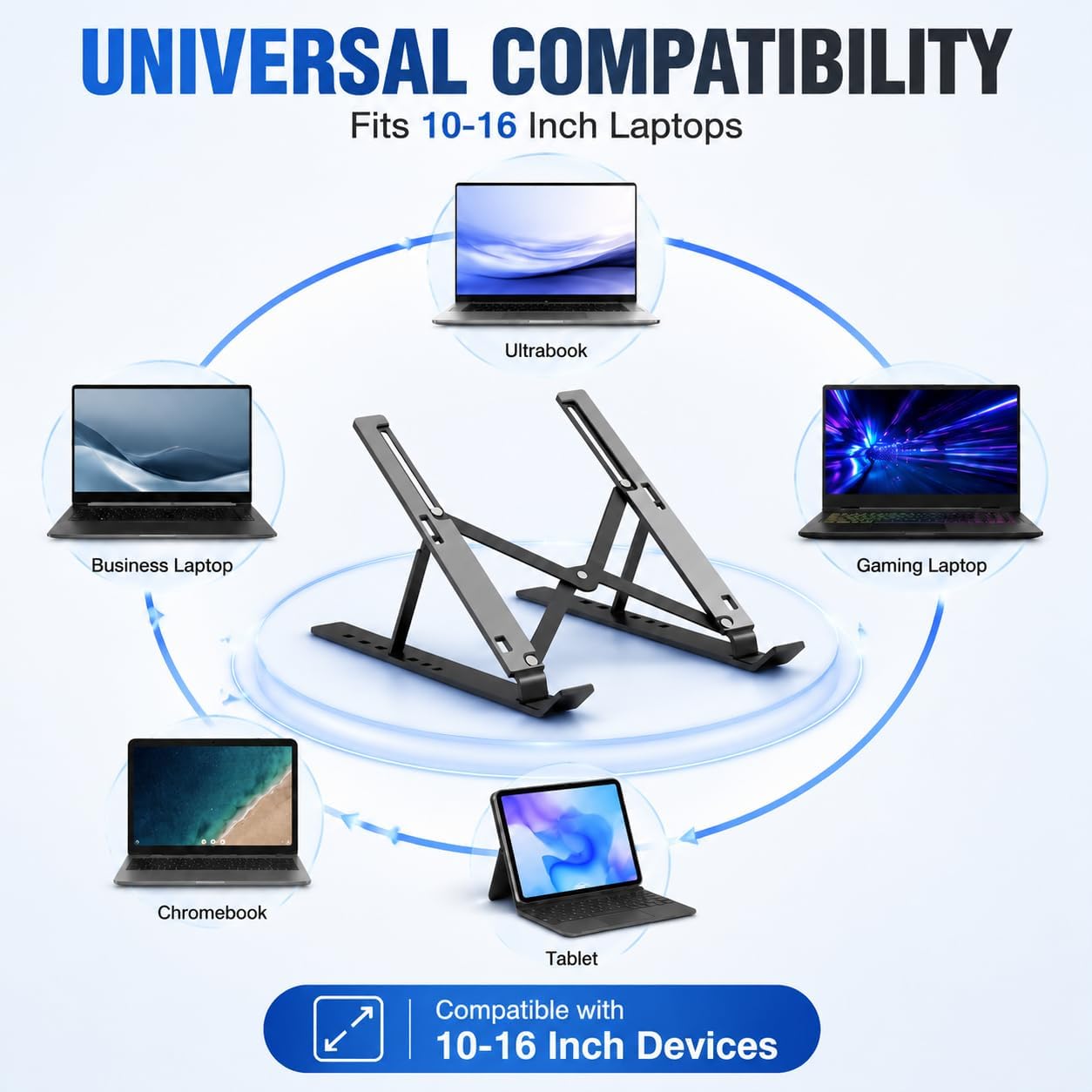 Laptop Stand for Desk, Height Adjustable Laptop Riser with Full Silicone Non-Slip Surface Portable Foldable Computer Stand for 10-16 Inch Ergonomic Notebook Cooling Holder Laptops 