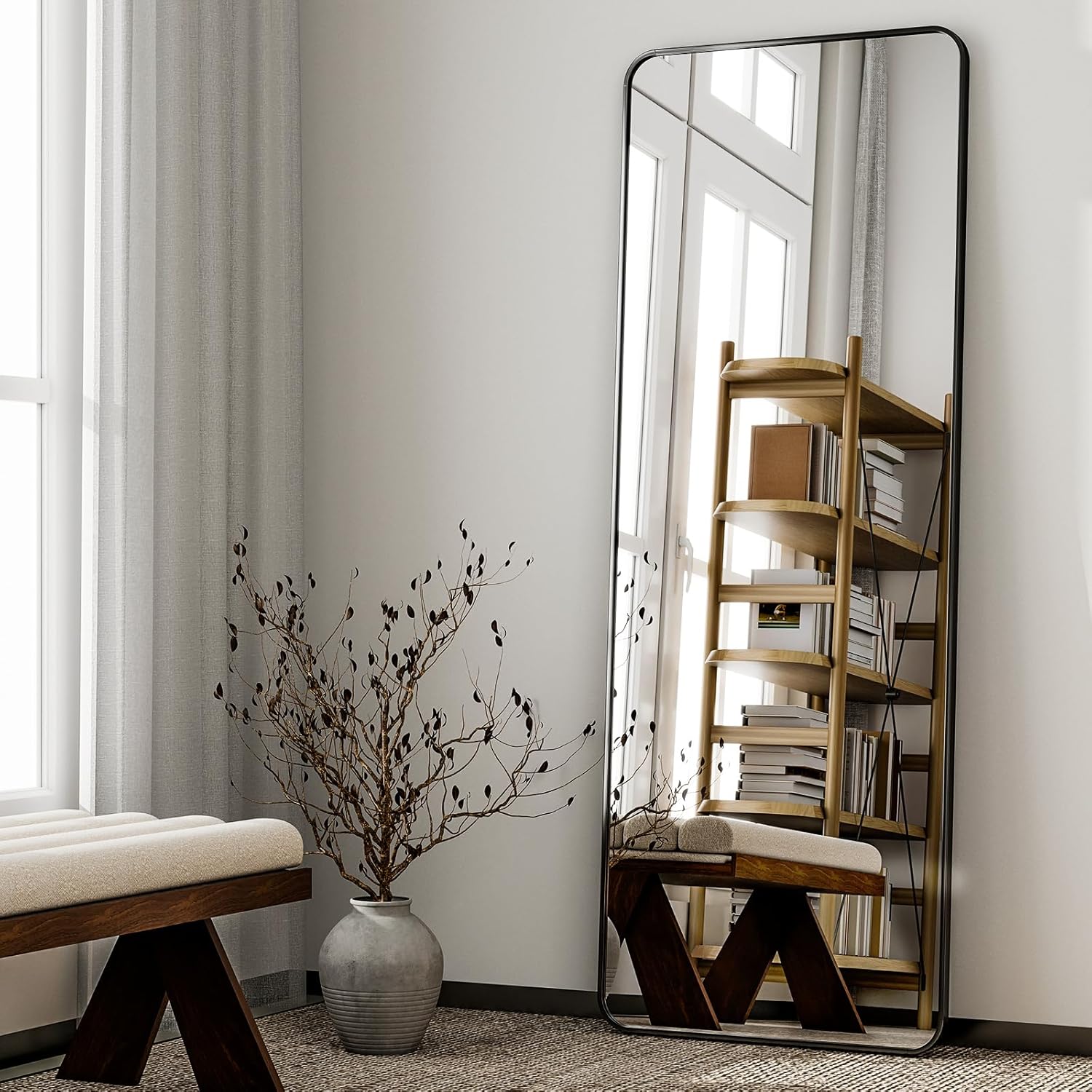Miroir pleine longueur HARRITPURE 56 x 21 po, coins arrondis