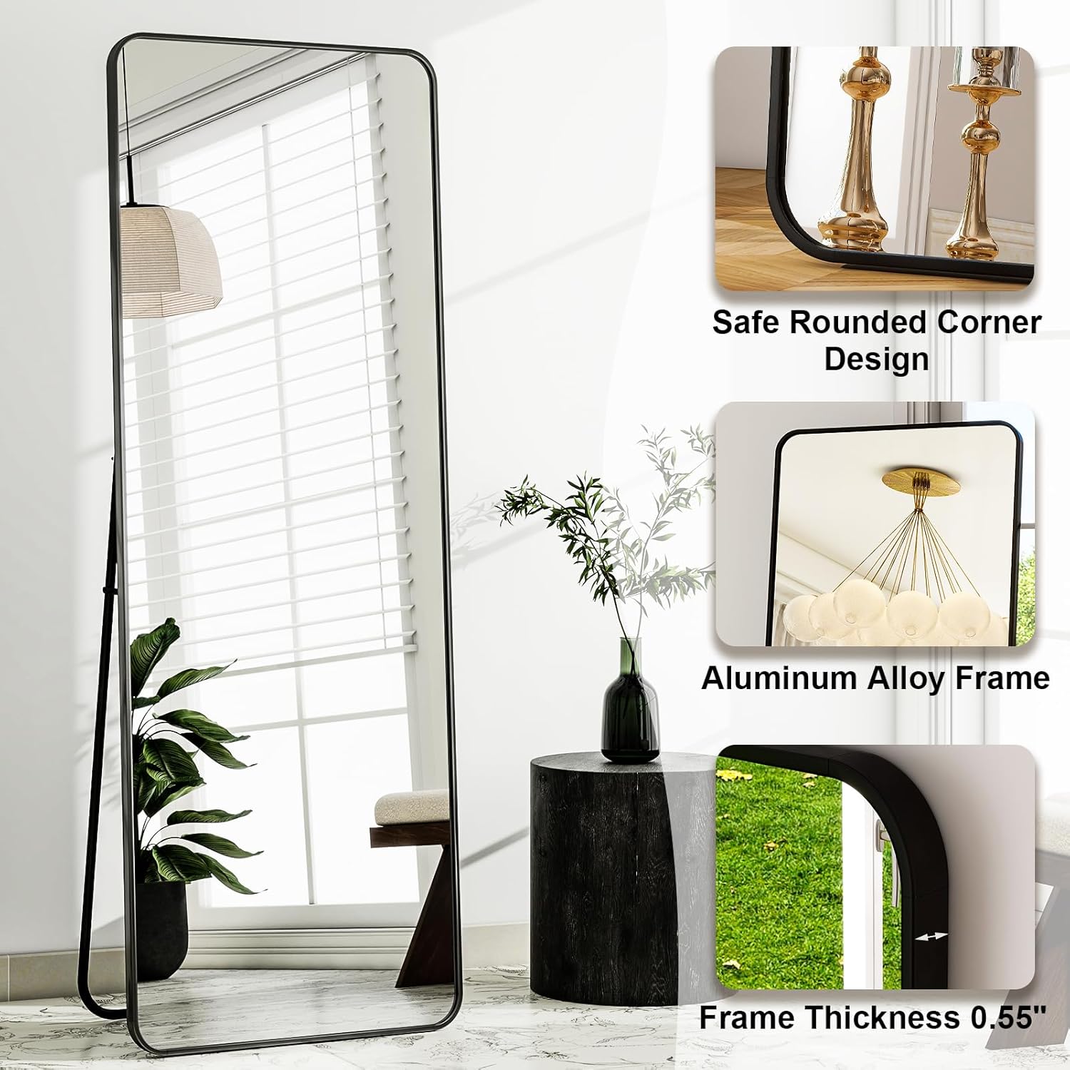 Miroir pleine longueur HARRITPURE 56 x 21 po, coins arrondis