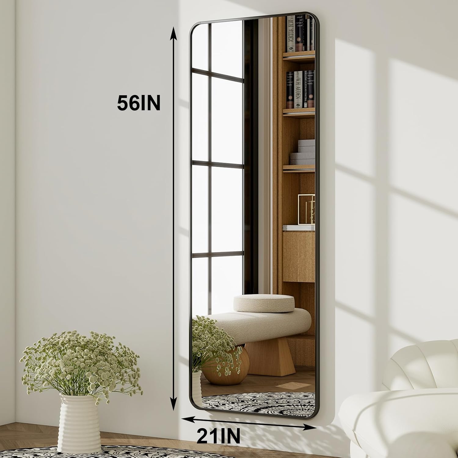 Miroir pleine longueur HARRITPURE 56 x 21 po, coins arrondis