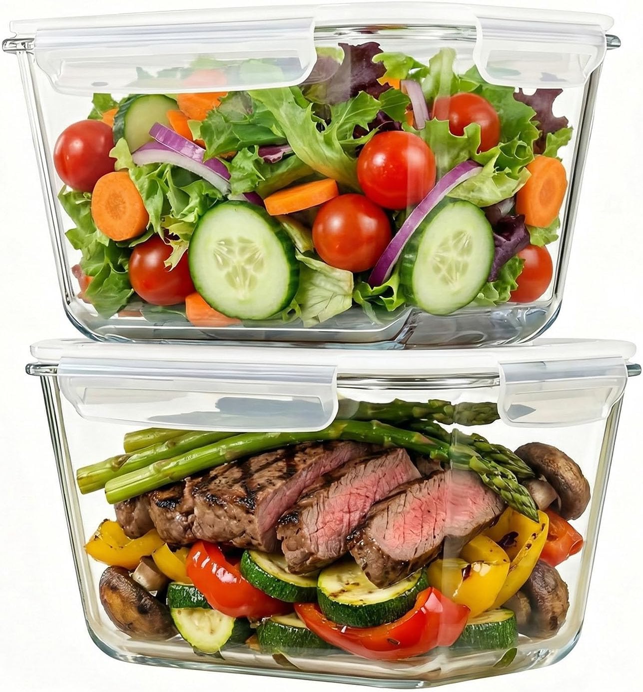 2 Pack Large Glass Storage Containers with Lids 85oz/10.5cup Big Airtight Glass Food Storage Containers for Rotisserie Chicken Watermelon Meal Prep, BPA Free, Freezer Dishwasher Ov