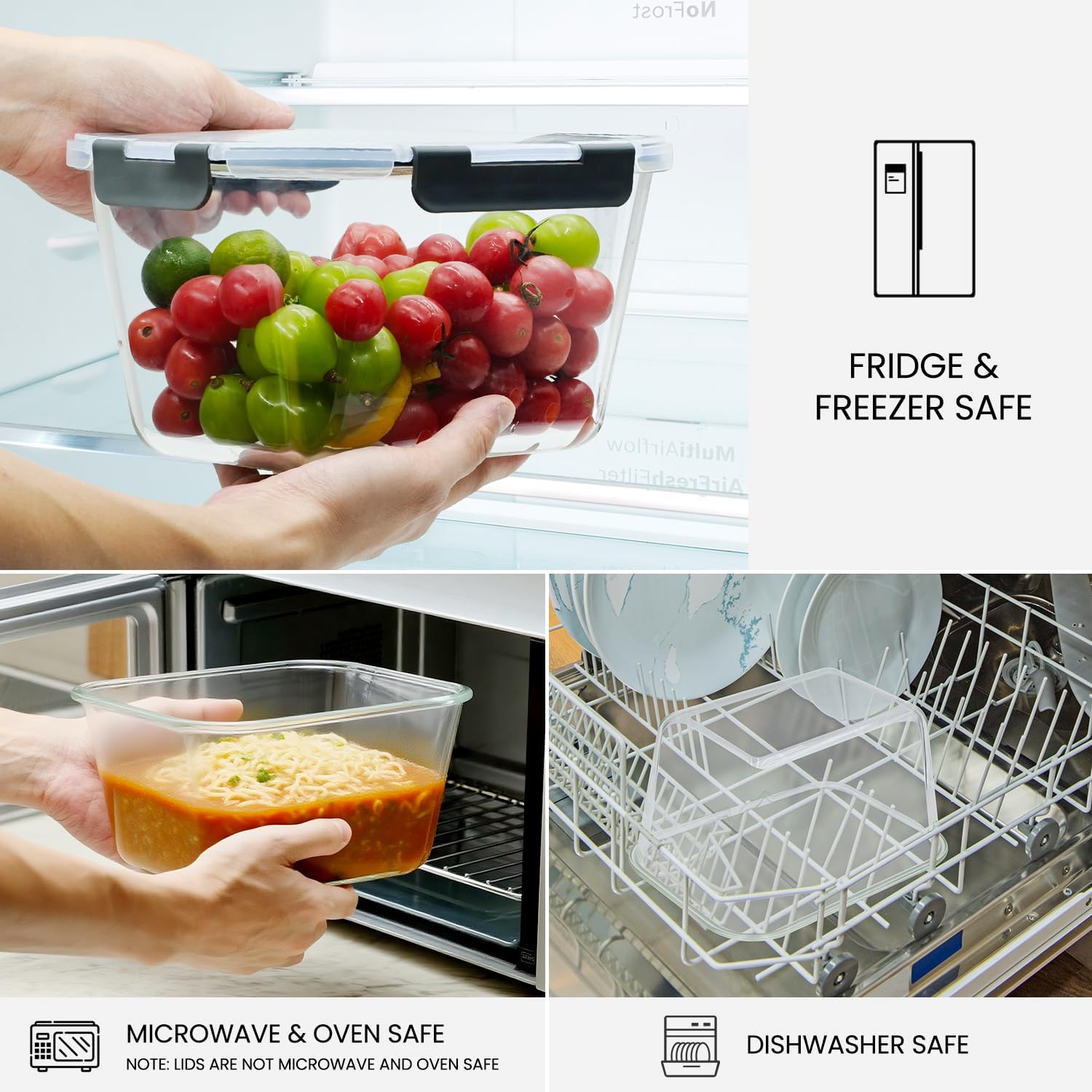 2 Pack Large Glass Storage Containers with Lids 85oz/10.5cup Big Airtight Glass Food Storage Containers for Rotisserie Chicken Watermelon Meal Prep, BPA Free, Freezer Dishwasher Ov