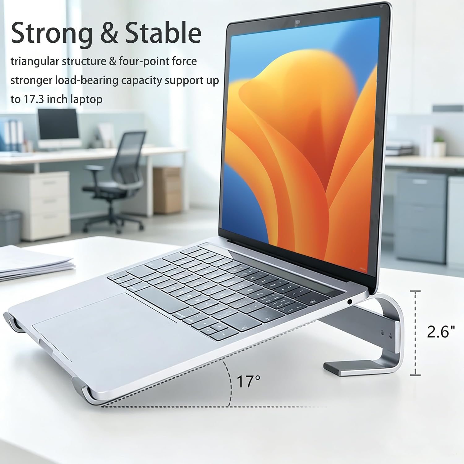 Ergonomic Aluminum Laptop Stand for Desk, Ventilated Computer Riser for Cooling, Compatible with MacBook Pro Air, Dell, HP, 10-17 Inch Notebooks for Work from Home and Office thumbnail 3