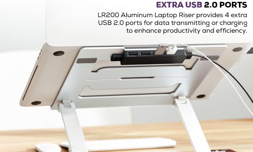 Steel Laptop Holder with USB Ports - Ergonomic, Adjustable and Foldable thumbnail 4