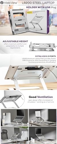 Steel Laptop Holder with USB Ports - Ergonomic, Adjustable and Foldable thumbnail 5