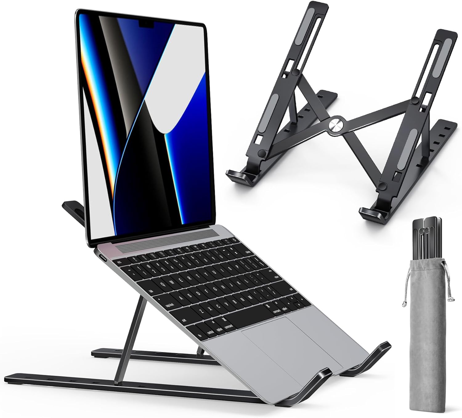 ivoler Laptop Stand, Laptop Holder Riser Computer Tablet Stand, 6 Angles Adjustable Aluminum Ergonomic Foldable Portable Desktop Holder Compatible with 10-15.6” MacBook,iPad, HP, D
