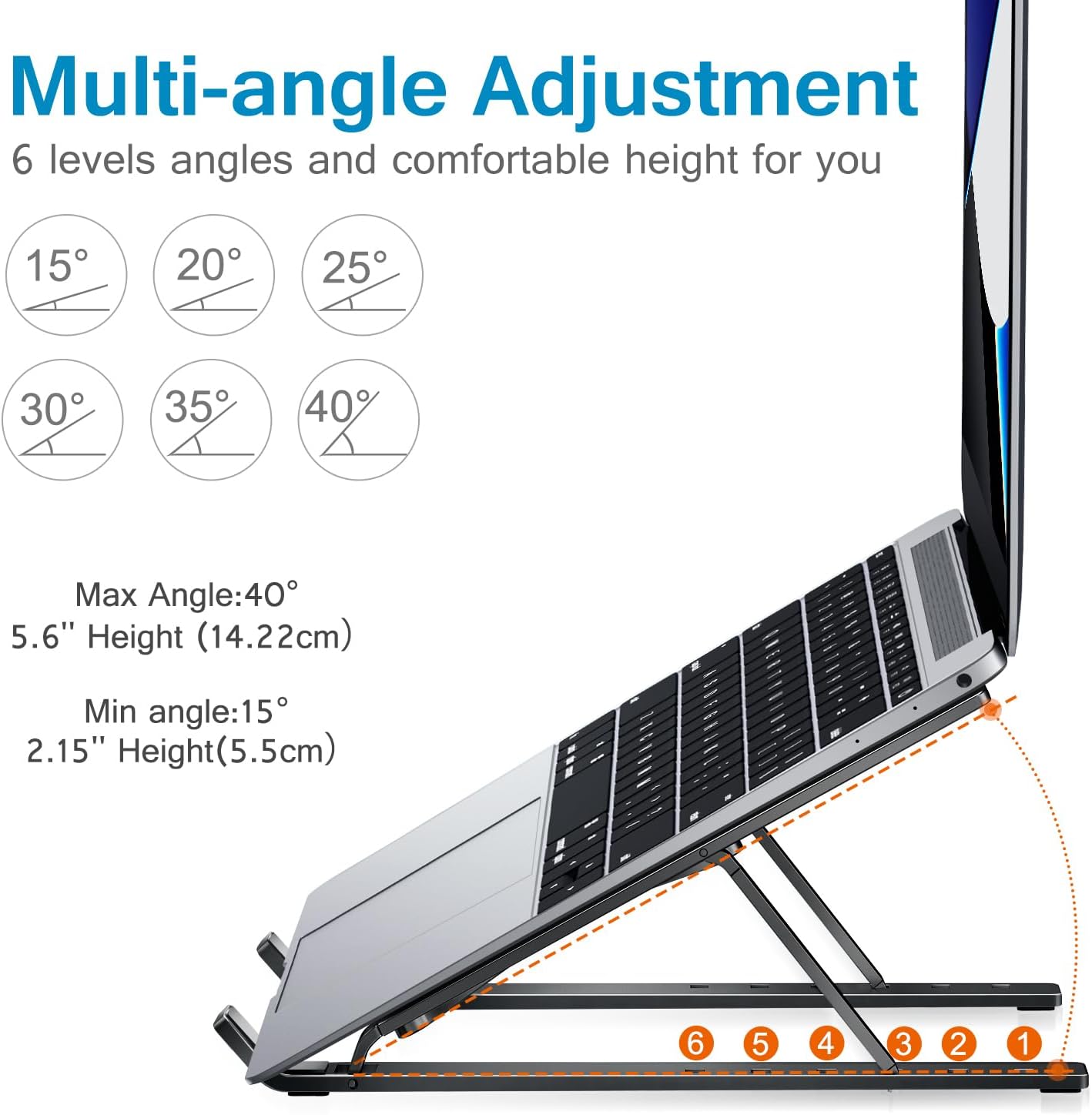 ivoler Laptop Stand, Laptop Holder Riser Computer Tablet Stand, 6 Angles Adjustable Aluminum Ergonomic Foldable Portable Desktop Holder Compatible with 10-15.6” MacBook,iPad, HP, D
