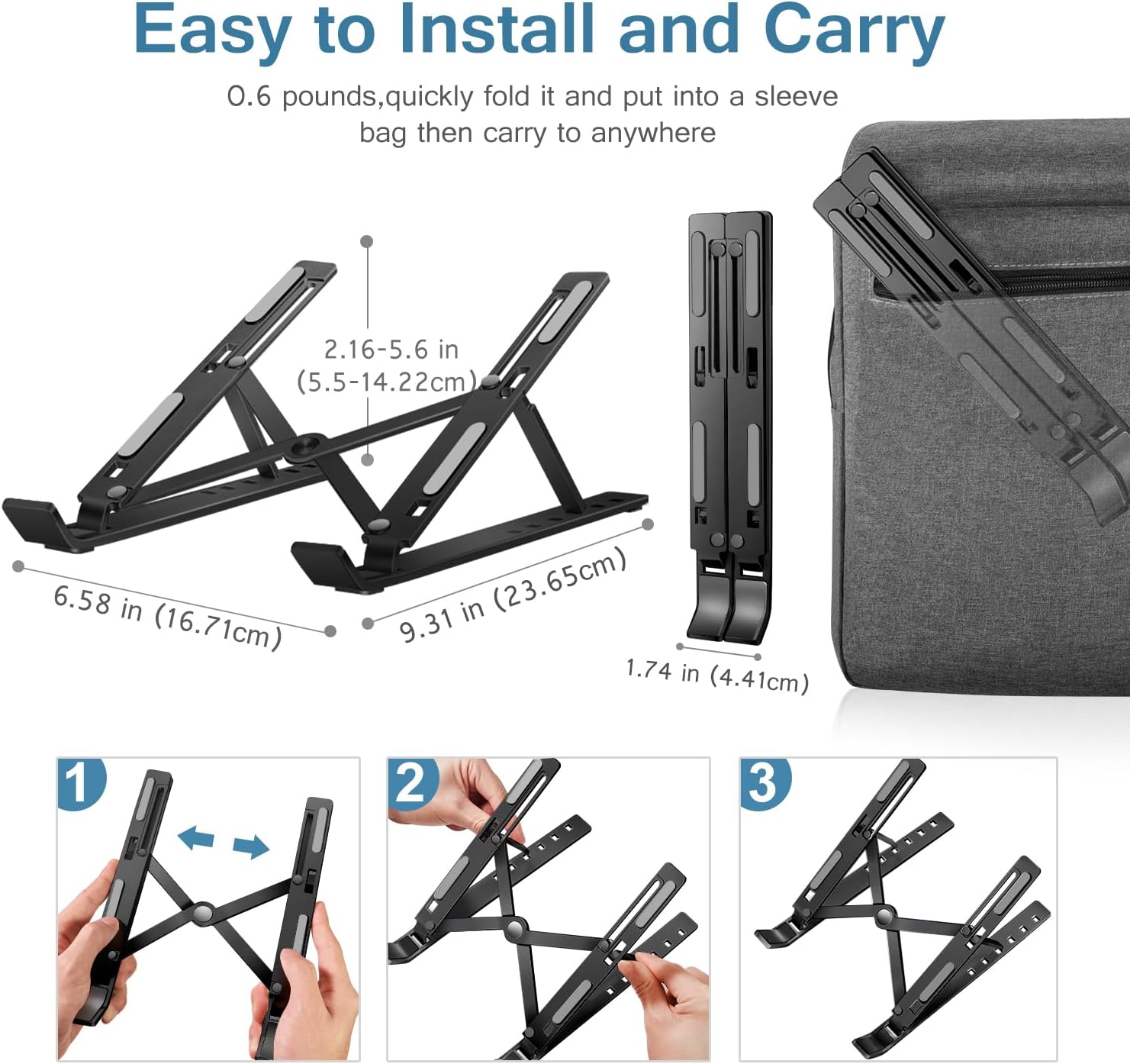 ivoler Laptop Stand, Laptop Holder Riser Computer Tablet Stand, 6 Angles Adjustable Aluminum Ergonomic Foldable Portable Desktop Holder Compatible with 10-15.6” MacBook,iPad, HP, D