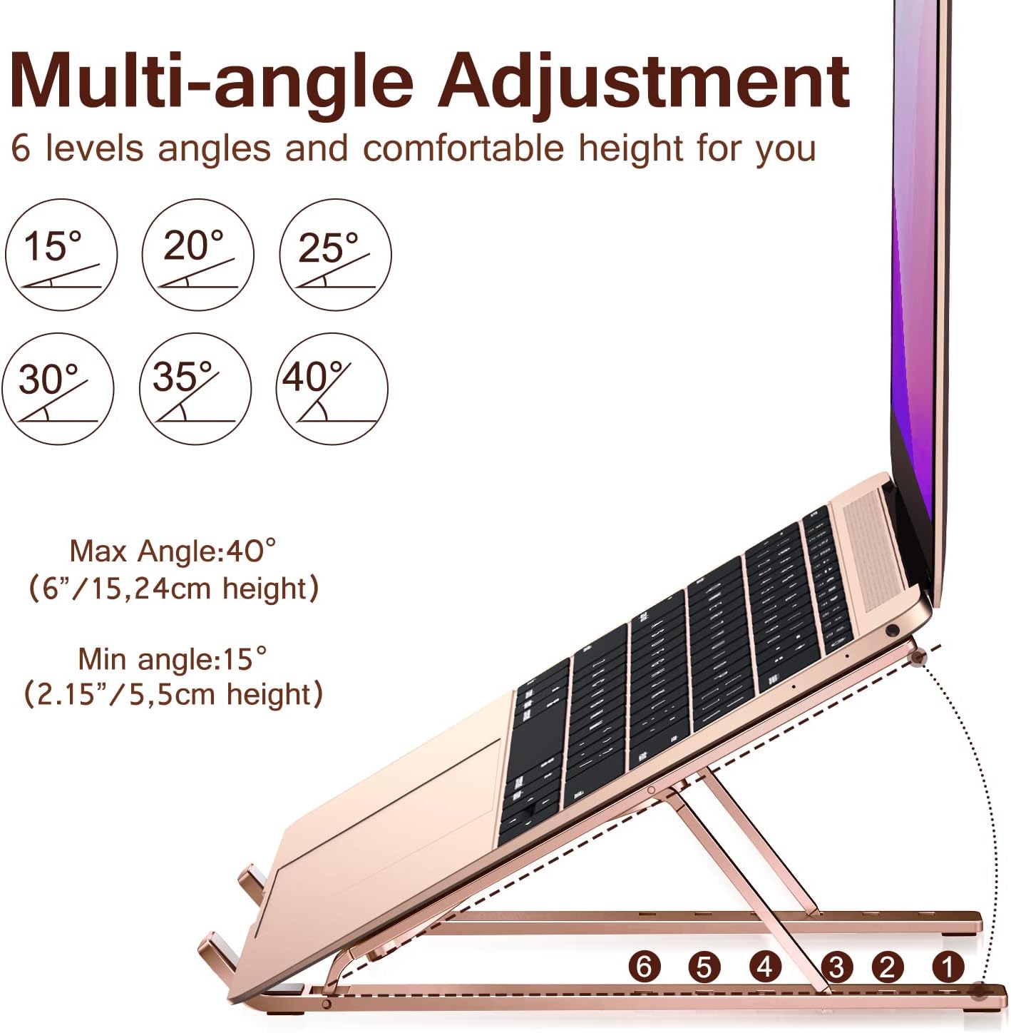 Laptop Stand, iVoler Laptop Holder Riser Computer Tablet Stand, 6 Angles Adjustable Aluminum Ergonomic Foldable Portable Desktop Holder Compatible with MacBook,iPad, HP, Dell 10-15 thumbnail 4