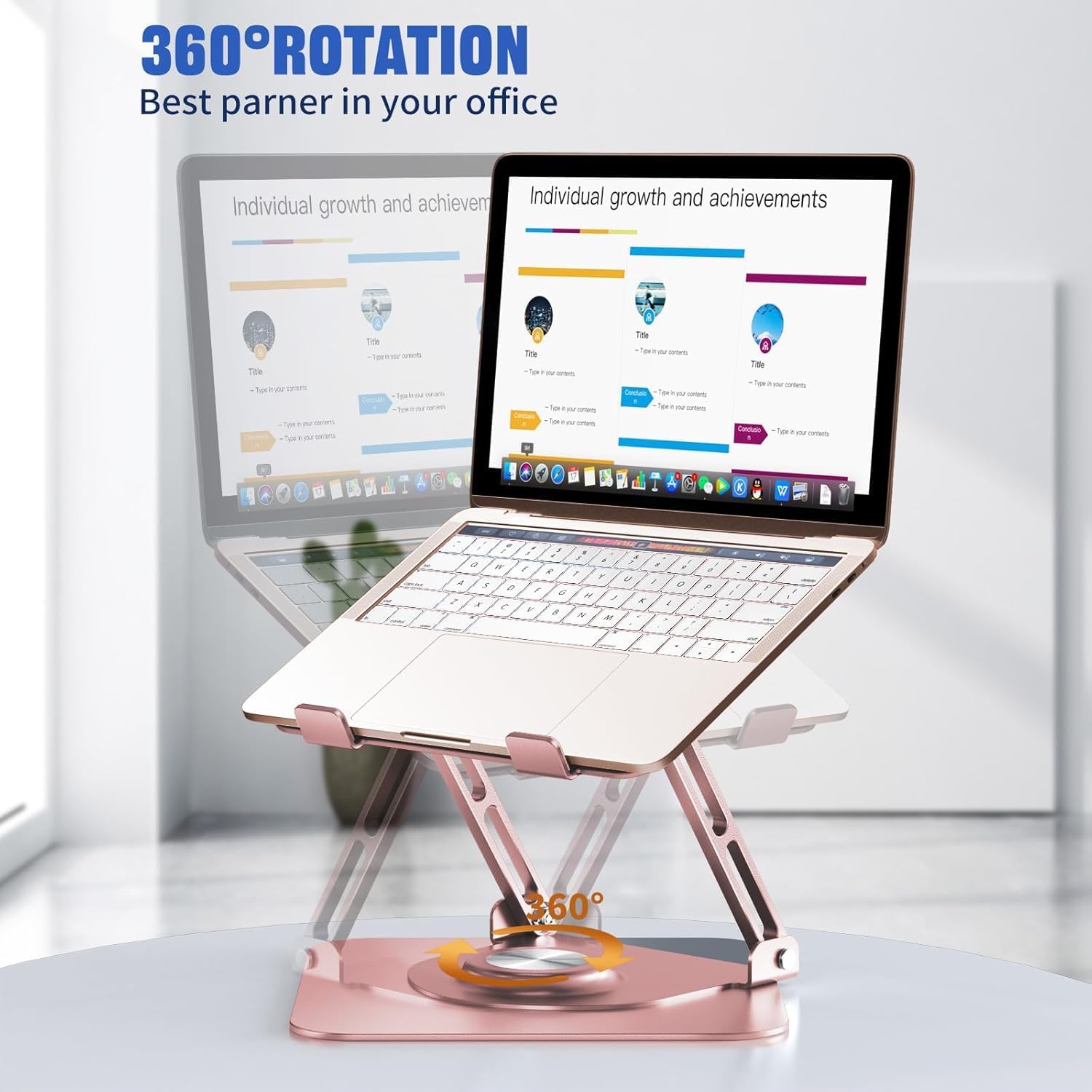 Laptop Stand for Desk, Adjustable Computer Stand with 360° Rotating Base, Ergonomic Laptop Riser for Collaborative Work, Foldable & Portable Laptop Stand, fits for All 10-16" Lapto thumbnail 2