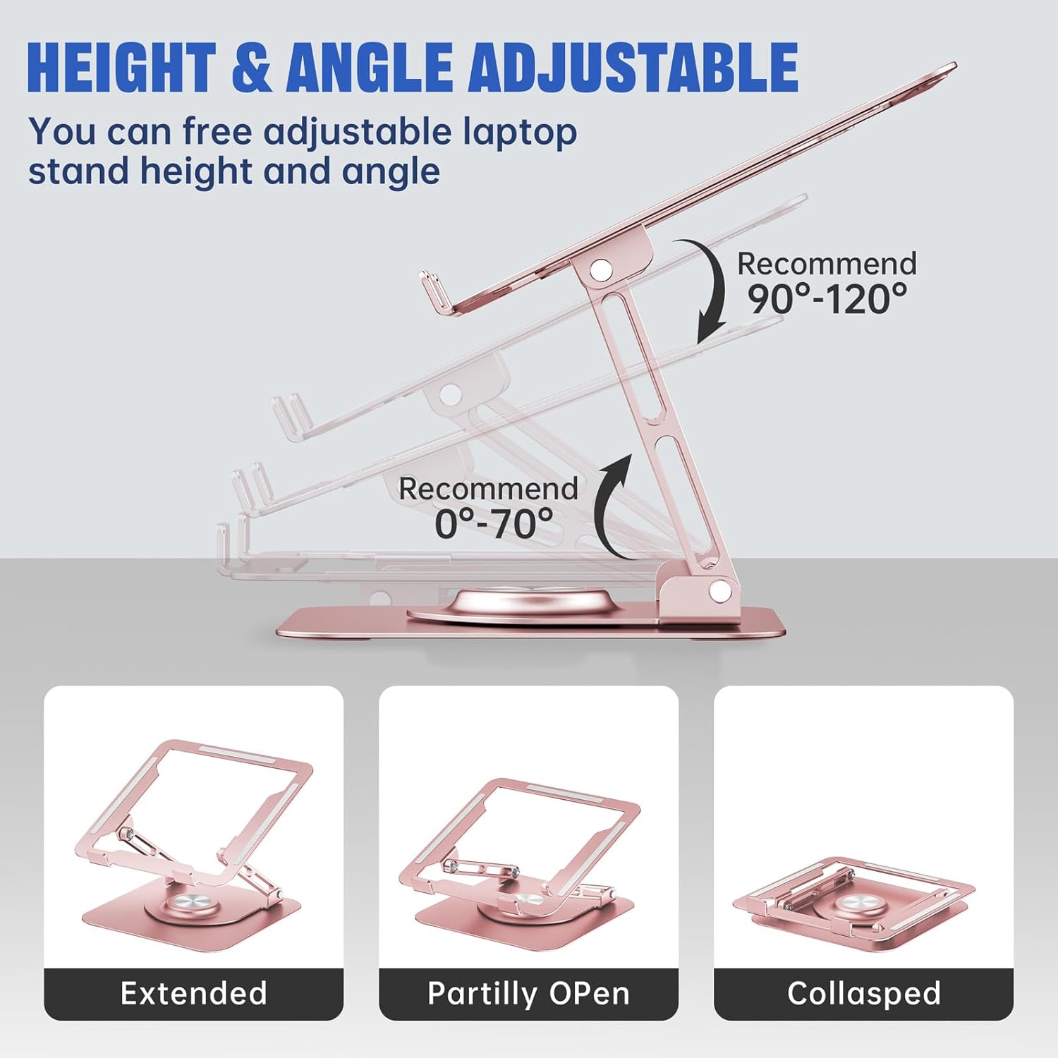 Laptop Stand for Desk, Adjustable Computer Stand with 360° Rotating Base, Ergonomic Laptop Riser for Collaborative Work, Foldable & Portable Laptop Stand, fits for All 10-16" Lapto thumbnail 4