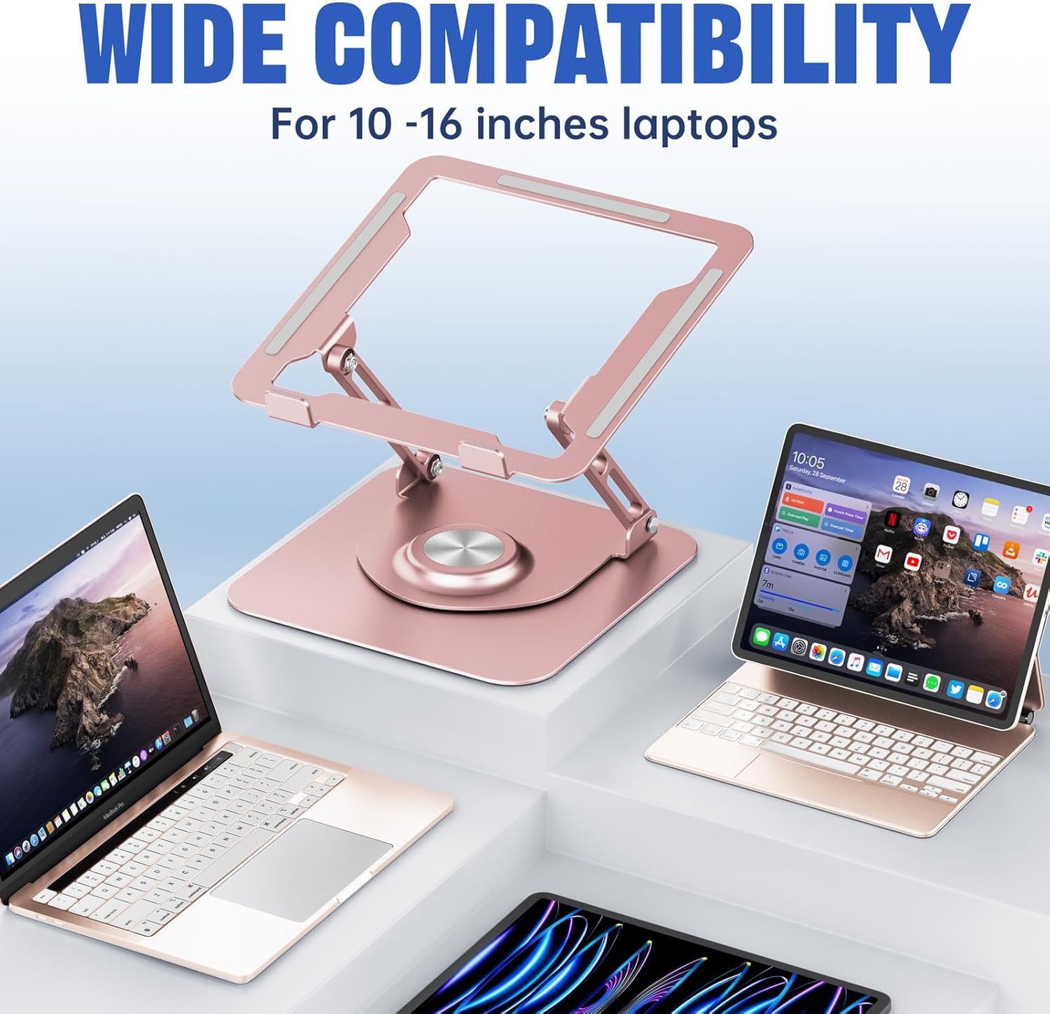 Laptop Stand for Desk, Adjustable Computer Stand with 360° Rotating Base, Ergonomic Laptop Riser for Collaborative Work, Foldable & Portable Laptop Stand, fits for All 10-16" Lapto thumbnail 5