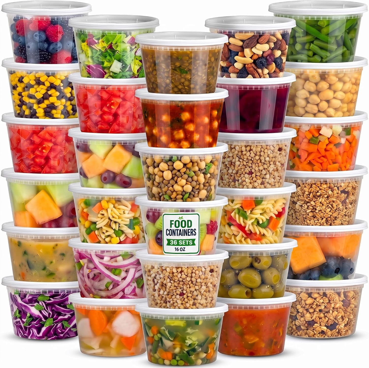 16 Oz Deli Food Containers with Lids - (36 Sets) Airtight Food Storage Takeout Meal Prep Containers To Go with 36 Lids, BPA-Free, Dishwasher, Microwave Safe thumbnail 1