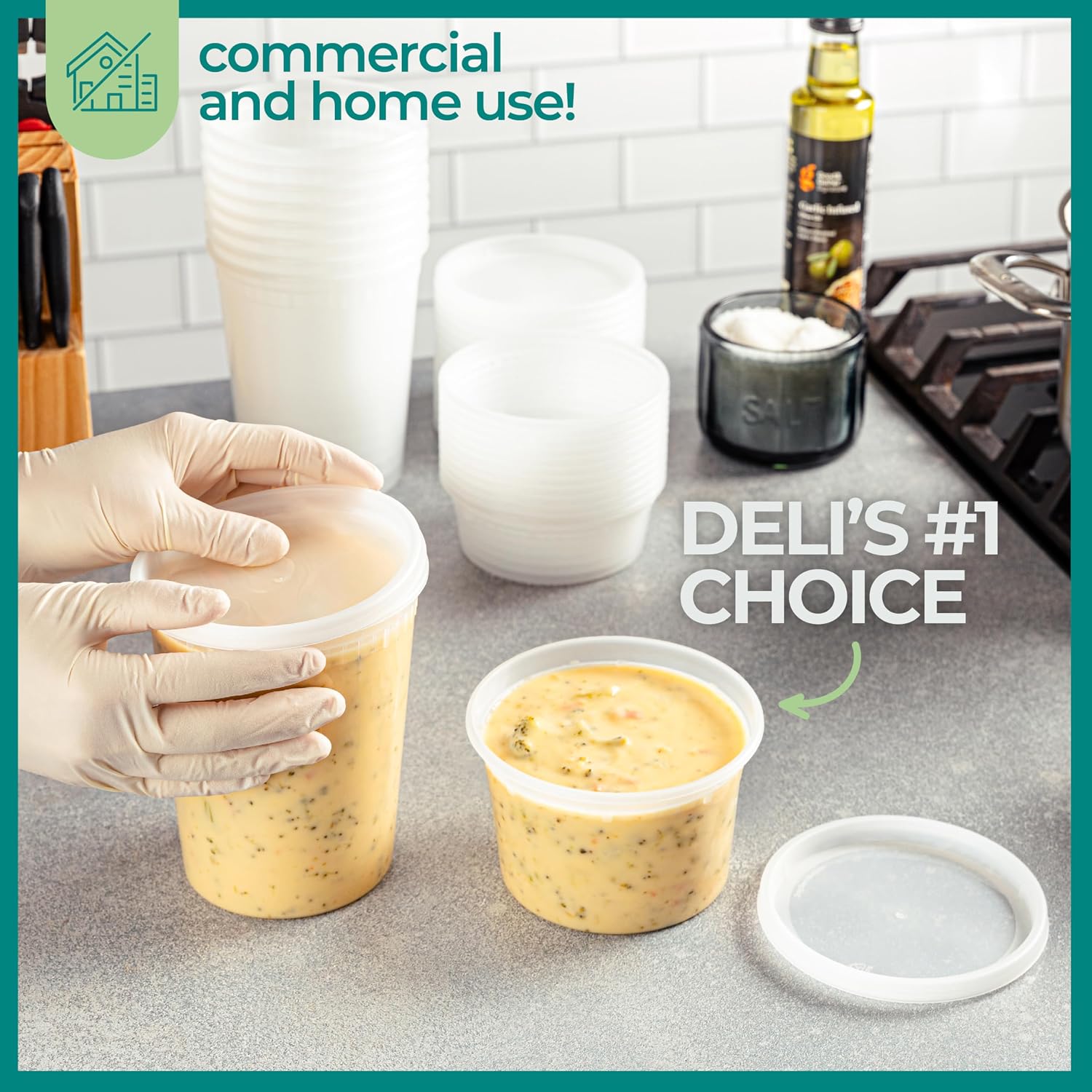 Deli Food Containers with Lids - (16 Sets) 8-32 Oz Quart Size & 8-16 Oz Pint Size Airtight Food Storage Takeout Meal Prep Containers, BPA-Free, Dishwasher, Microwave Safe thumbnail 3