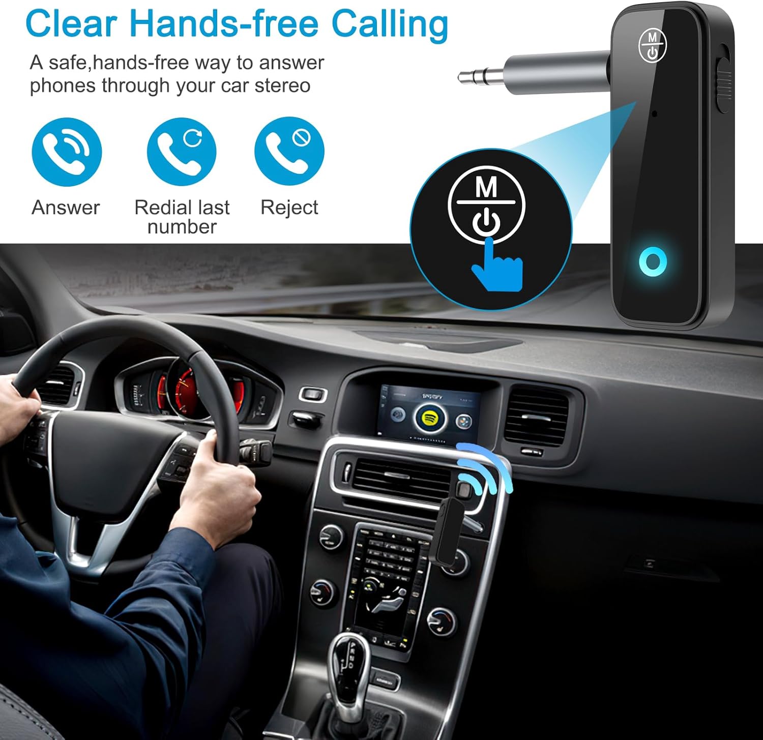Aux Bluetooth Adapter for Car, 2 in 1 Bluetooth Transmitter and Receiver for Car Home Stereo System and Headphones, 3.5mm Bluetooth Adapter, Wireless Bluetooth Car Adapter for Hand