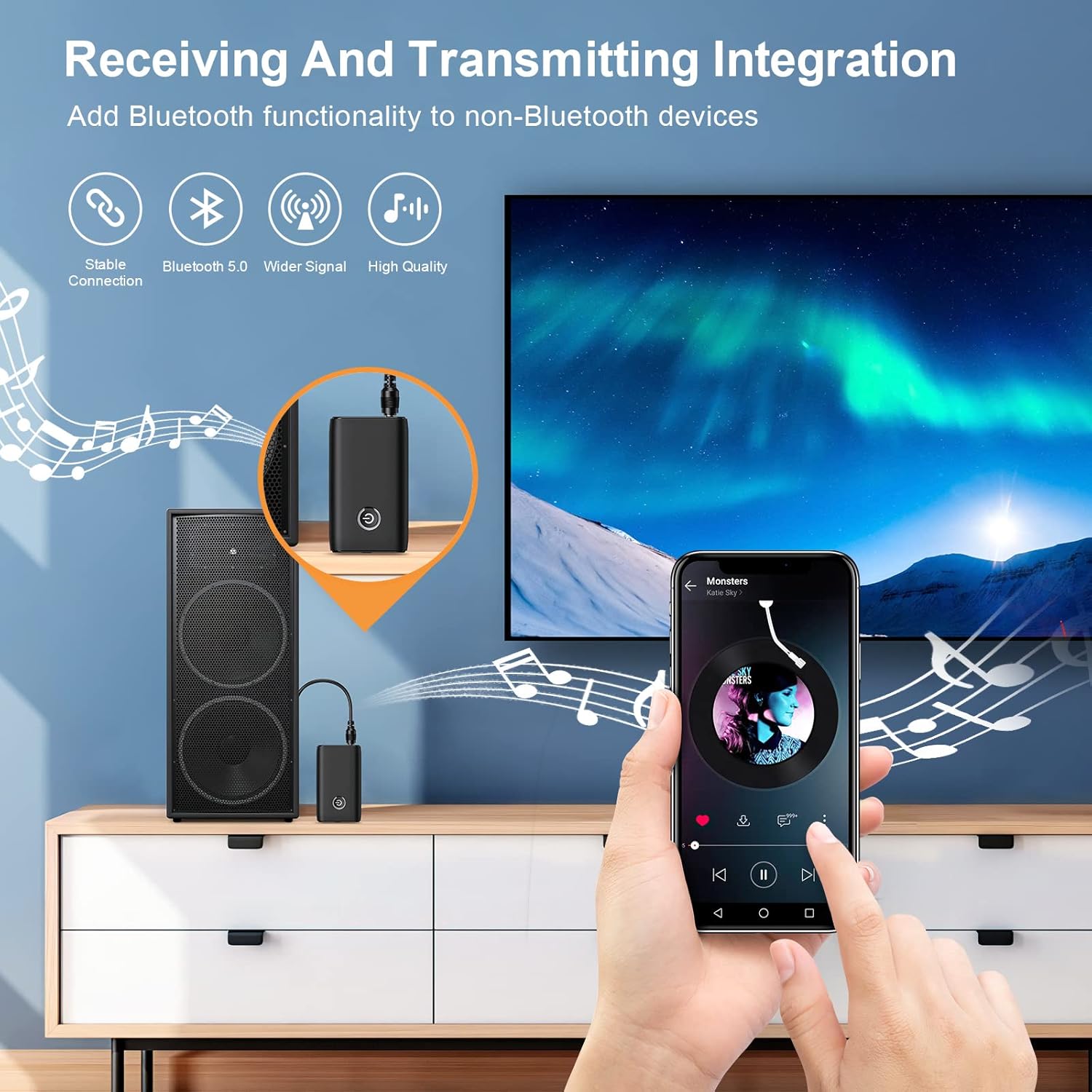 Aux Bluetooth Adapter for Car, 2 in 1 Bluetooth Transmitter Receiver, Portable Bluetooth 5.0 Car Adapter, Noise Reduction, 3.5mm Aux Bluetooth for Car Home Audio System/Headphone/S