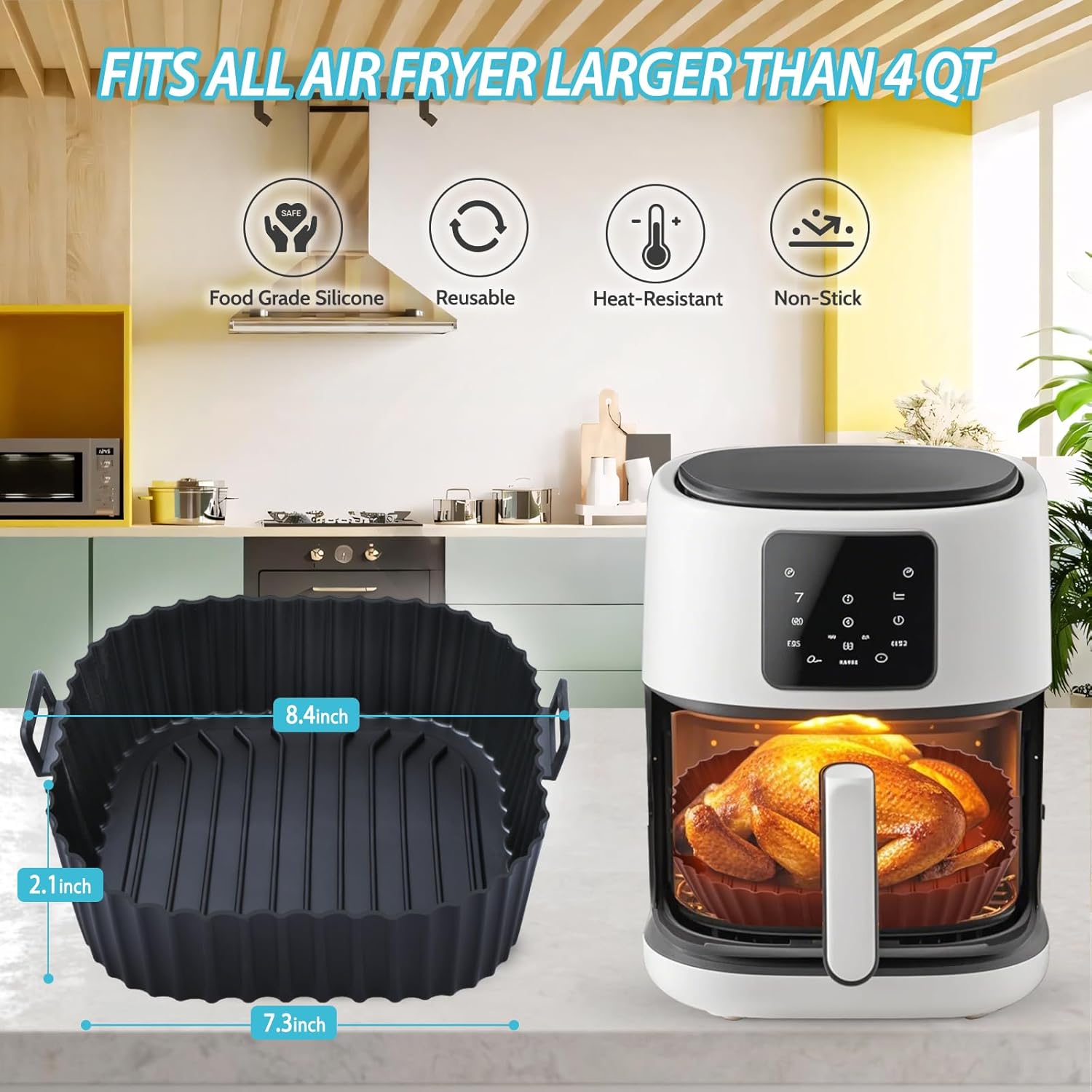 Silicone Air Fryer Liners Reusable 3 PCS, Airfryer Liners, Silicone Air Fryer Basket Liners Square, Food Grade Air Fryer Accessories 4-7 QT, Ktchen Gadgets for Pot Oven Liner Bakin
