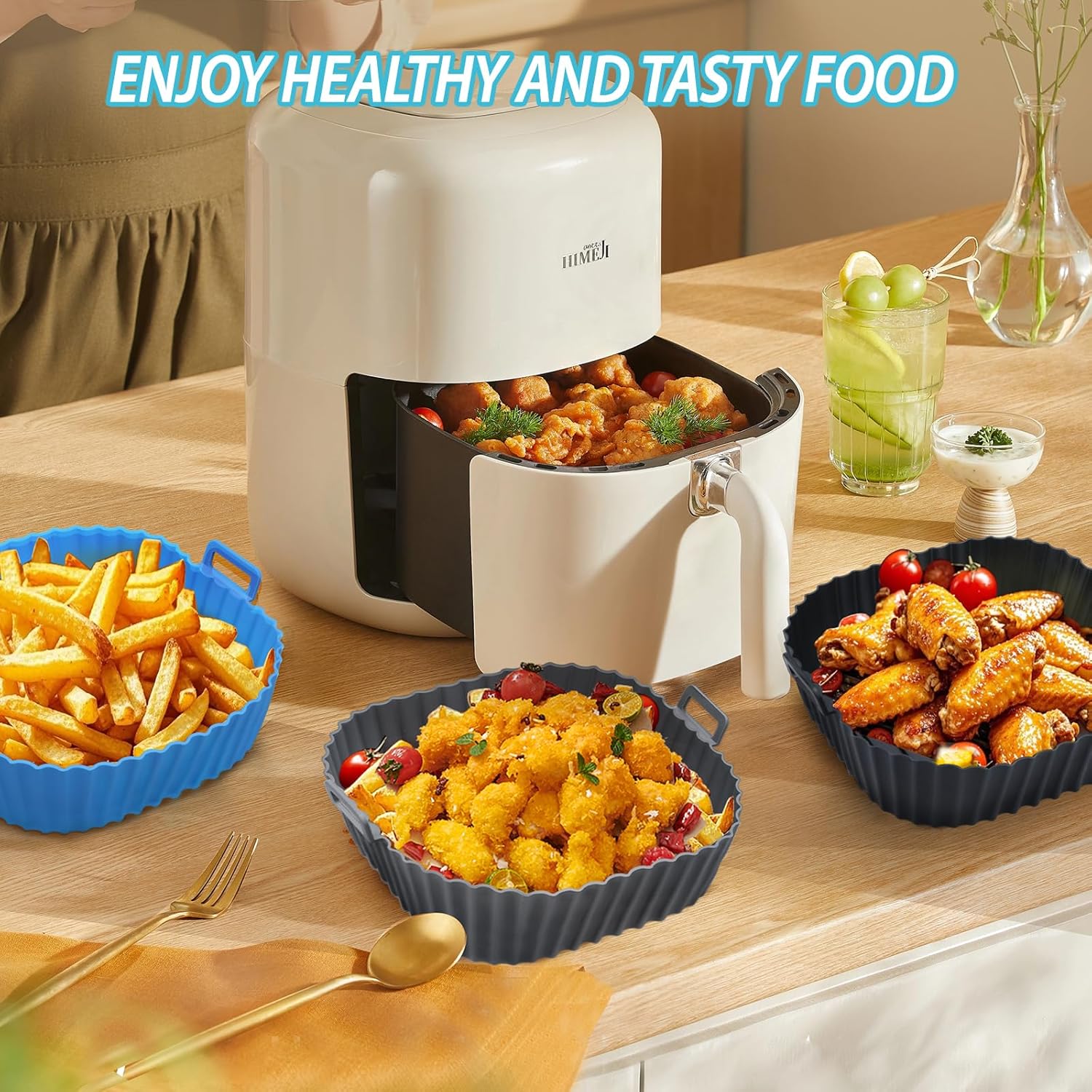 Silicone Air Fryer Liners Reusable 3 PCS, Airfryer Liners, Silicone Air Fryer Basket Liners Square, Food Grade Air Fryer Accessories 4-7 QT, Ktchen Gadgets for Pot Oven Liner Bakin