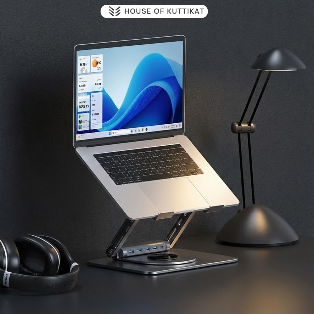 Laptop Stand – Canadian Brand | Ergonomic | 360° Rotation Laptop Stand with USB Hub – Adjustable Laptop Docking Stand for 10–17.3” Laptops