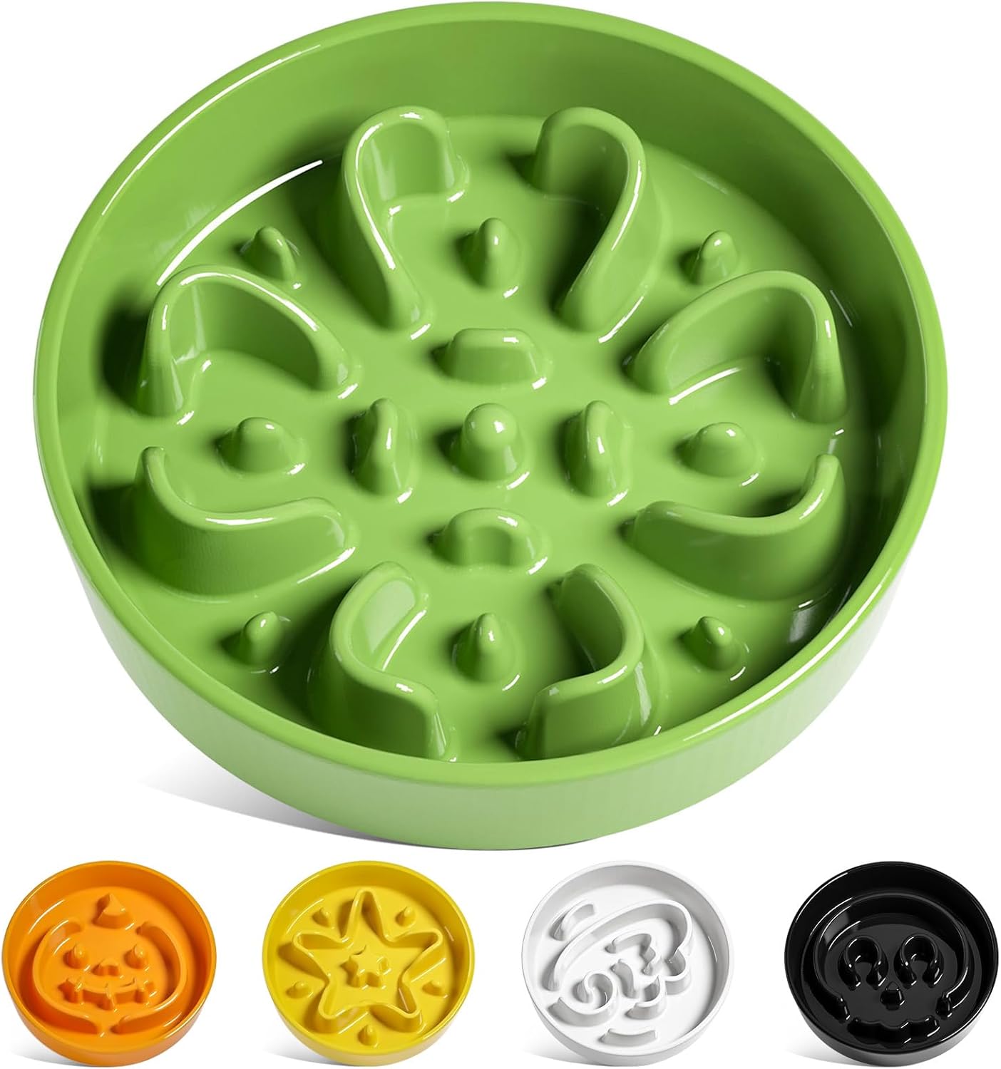 LE TAUCI Slow Feeder Dog Bowls Ceramic, 1.5 Cups Slow Eater Bowl for Dogs, Puppy Slow Feeder Bow for Fast Eaters,Puzzle Dog Food Bowl,Clover Green