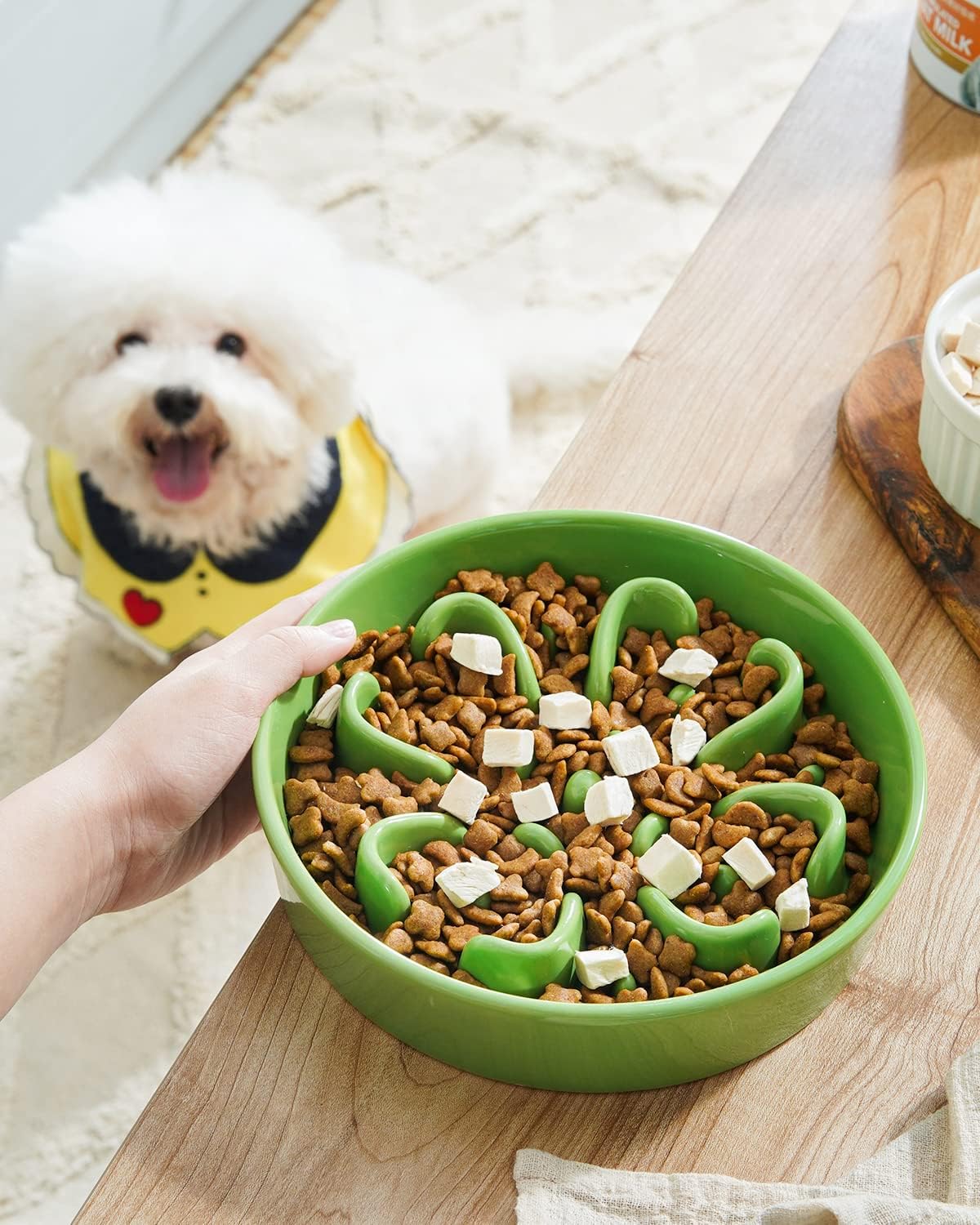 LE TAUCI Slow Feeder Dog Bowls Ceramic, 1.5 Cups Slow Eater Bowl for Dogs, Puppy Slow Feeder Bow for Fast Eaters,Puzzle Dog Food Bowl,Clover Green