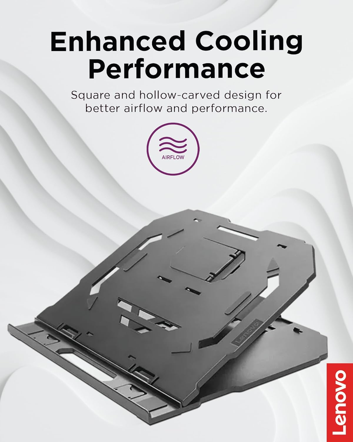 Lenovo 2-in-1 Laptop Stand, Ergonomic, 10 Adjustable Tilt Angles, Ventilated, Non-Slip, Portable, GXF0X02619, Black