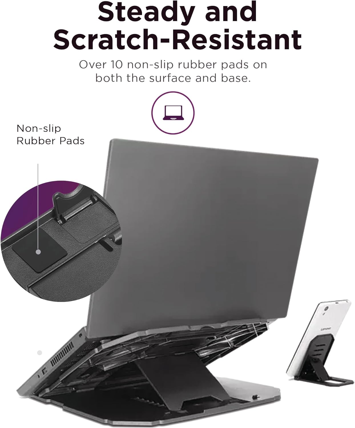 Lenovo 2-in-1 Laptop Stand, Ergonomic, 10 Adjustable Tilt Angles, Ventilated, Non-Slip, Portable, GXF0X02619, Black