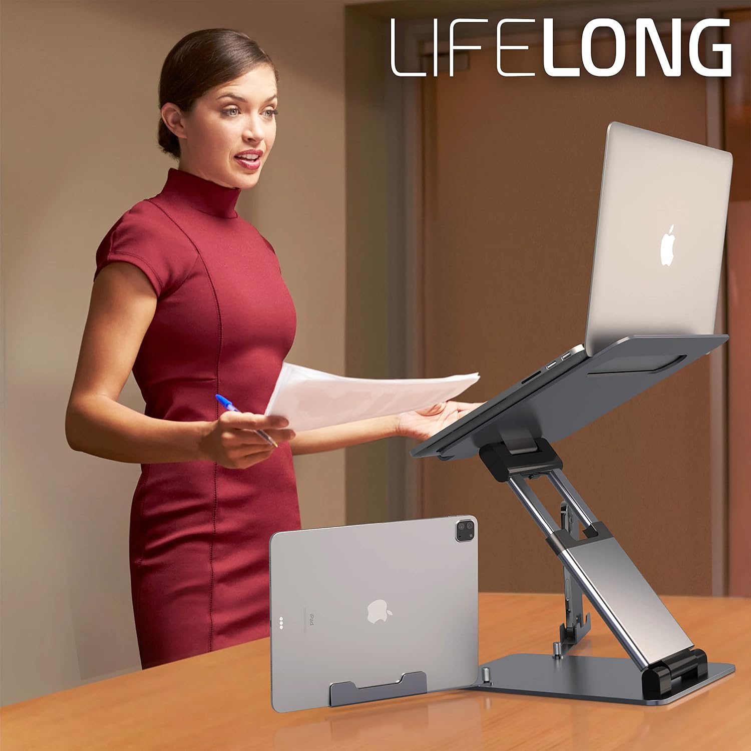 LIFELONG Laptop Stand for Desk, Adjustable Height up to 20", Laptop Riser Computer Pulpit Stand for Laptop, Portable Laptop Stands, Fits MacBook, Laptops 10 15 17 inches Laptop Hol thumbnail 2